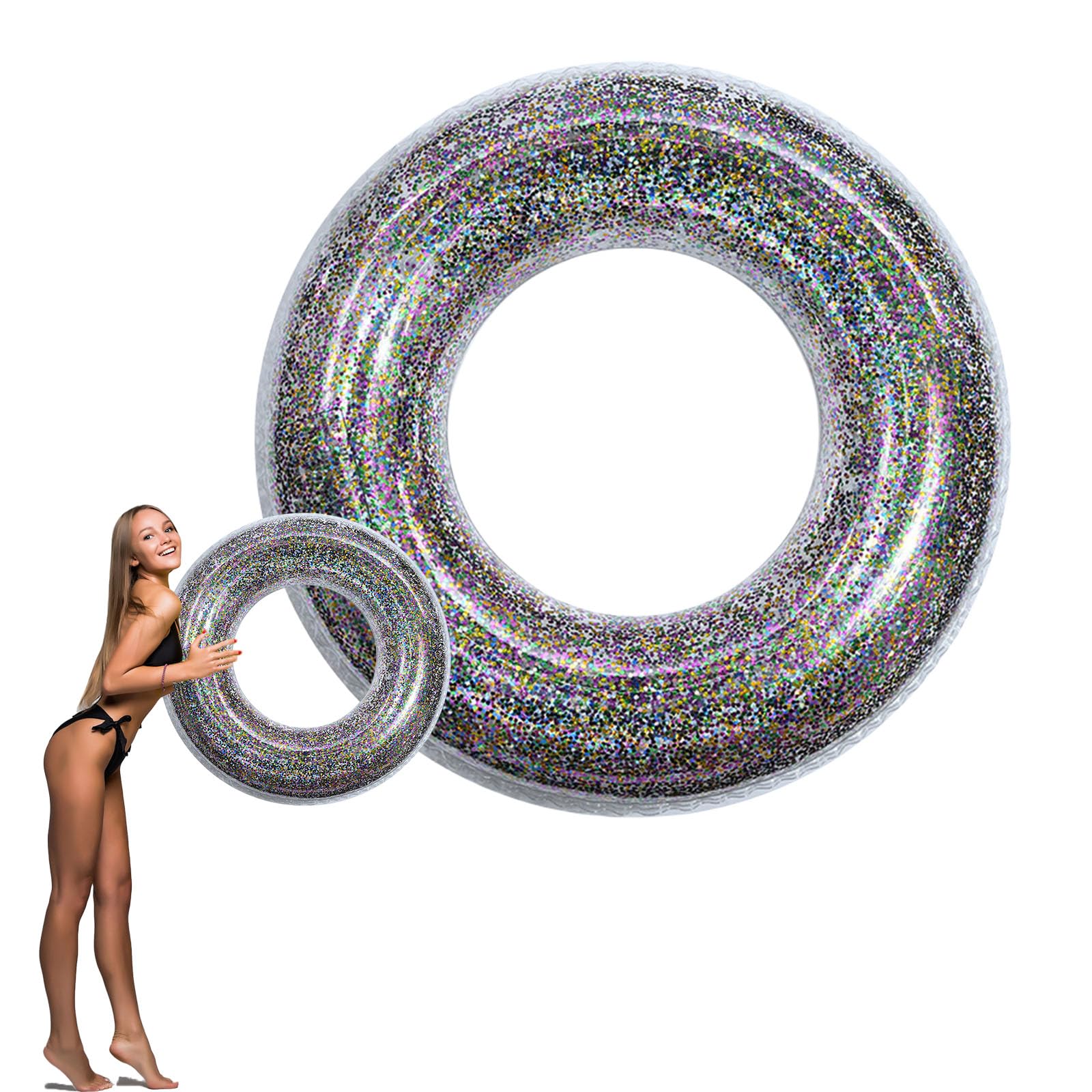Pool Inflatables Swimming Ring Rubber Rings for Kids Adults,90cm Colorful Sequins Inflatable Pool Water Toys,Inflatable Pool Floats Swim Rings for Women Men Summer Party Beach Water Sport