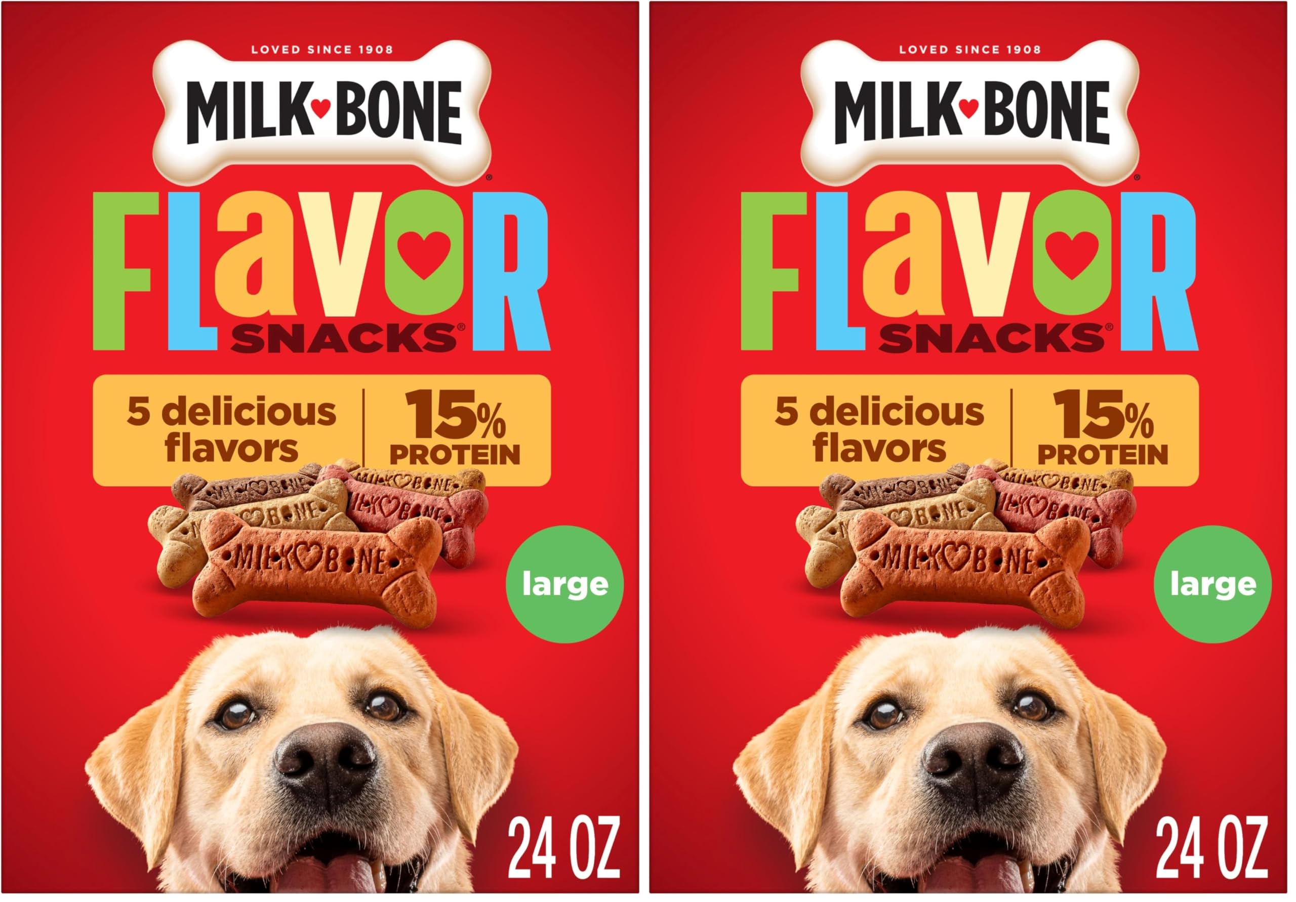 Milk-Bone Flavor Snacks Large Dog Biscuits, Flavored Crunchy Dog Treats, 24 Ounce Box (Pack of 2)