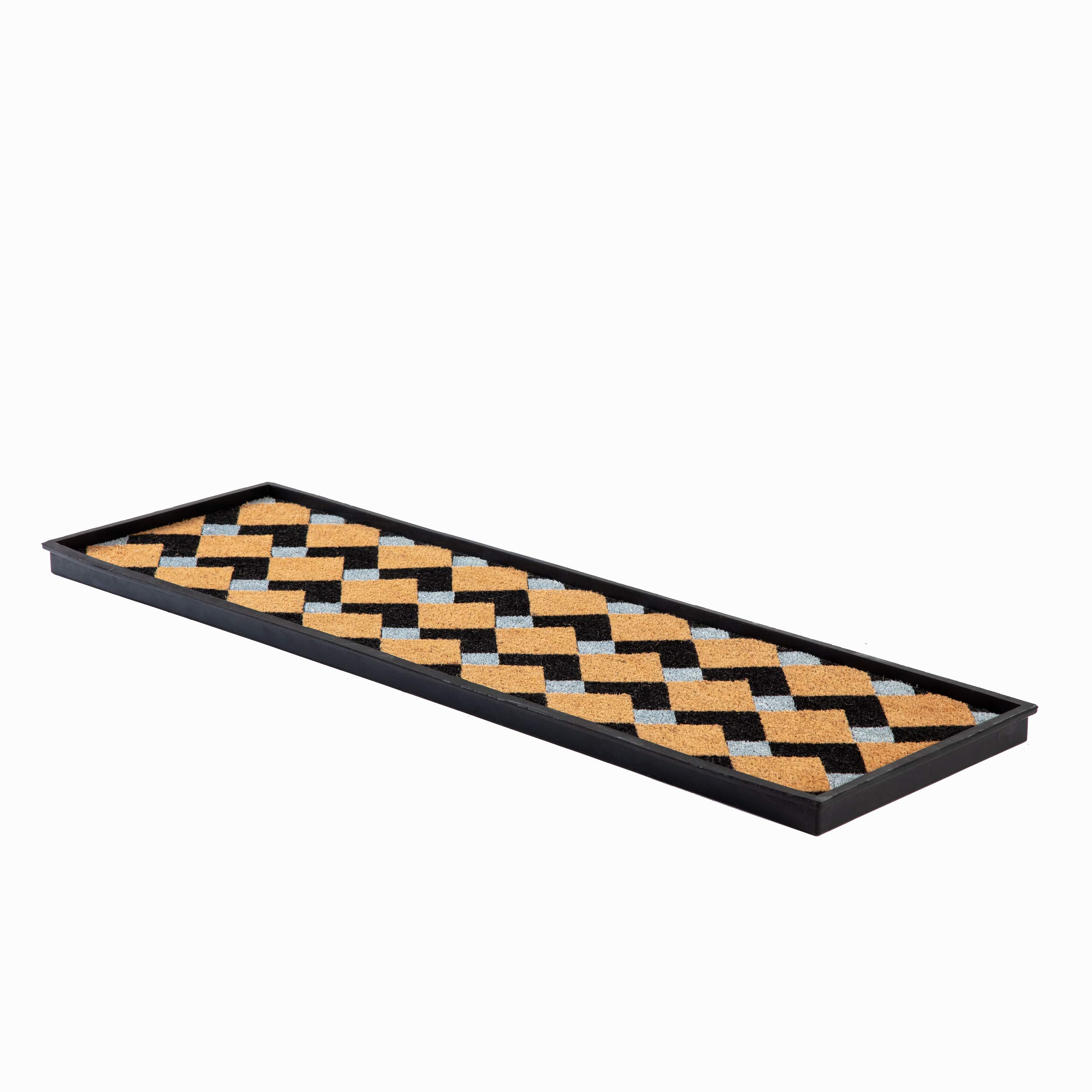 Anji Mountain Rubber Boot/Shoe Tray with Coir, Fits 4 Pair (46.5" Wide), Tan and Black Chevron Insert