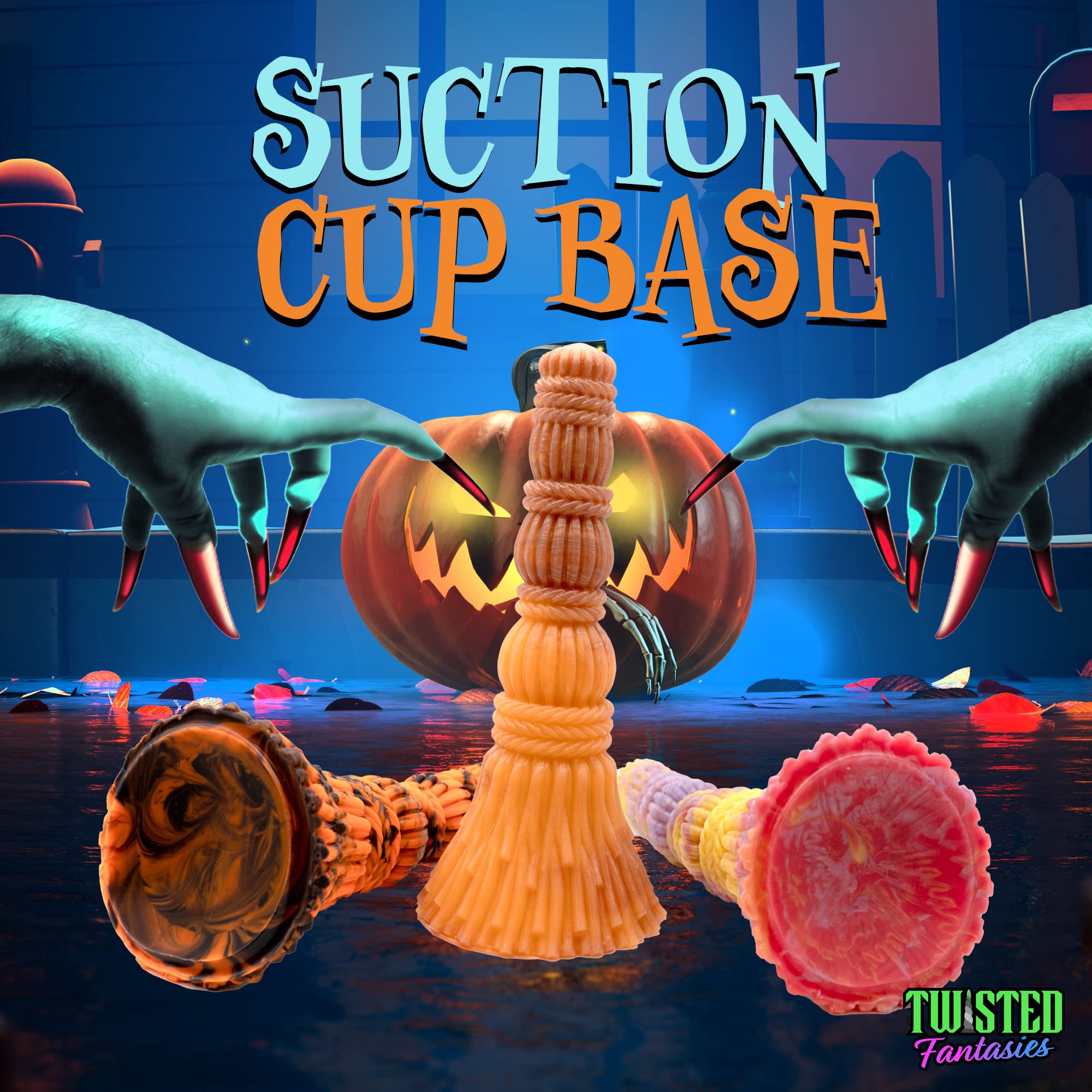 Brumhilda Witches Broom Suction Cup Dildo - UV Orange/Black Halloween Color Scheme, Handmade in The USA, Adult Sex Toys (): Large