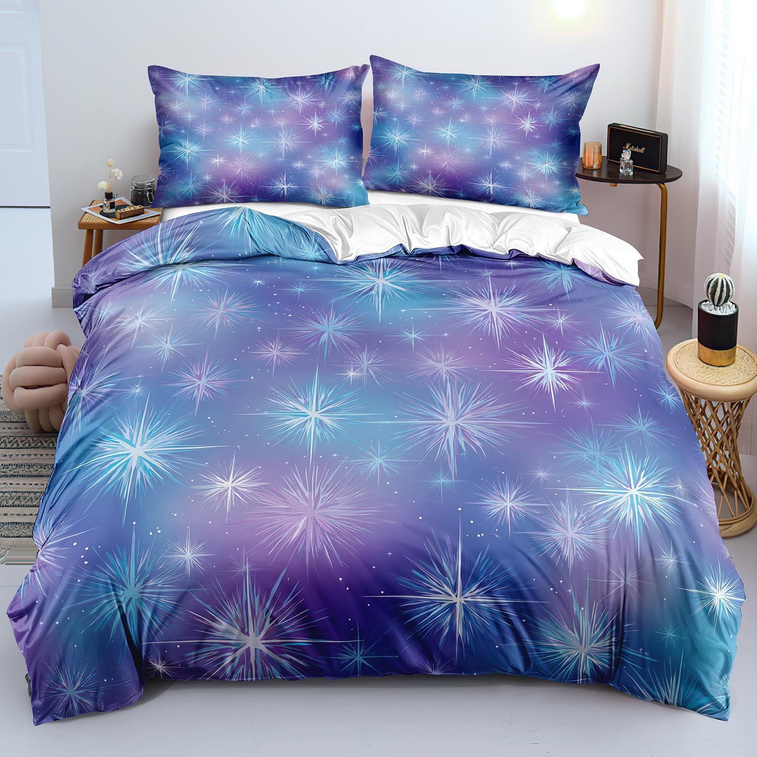 Parure de lit 260x240 luxueuse au style romantique avec motif de ciel étoilé pour adulte