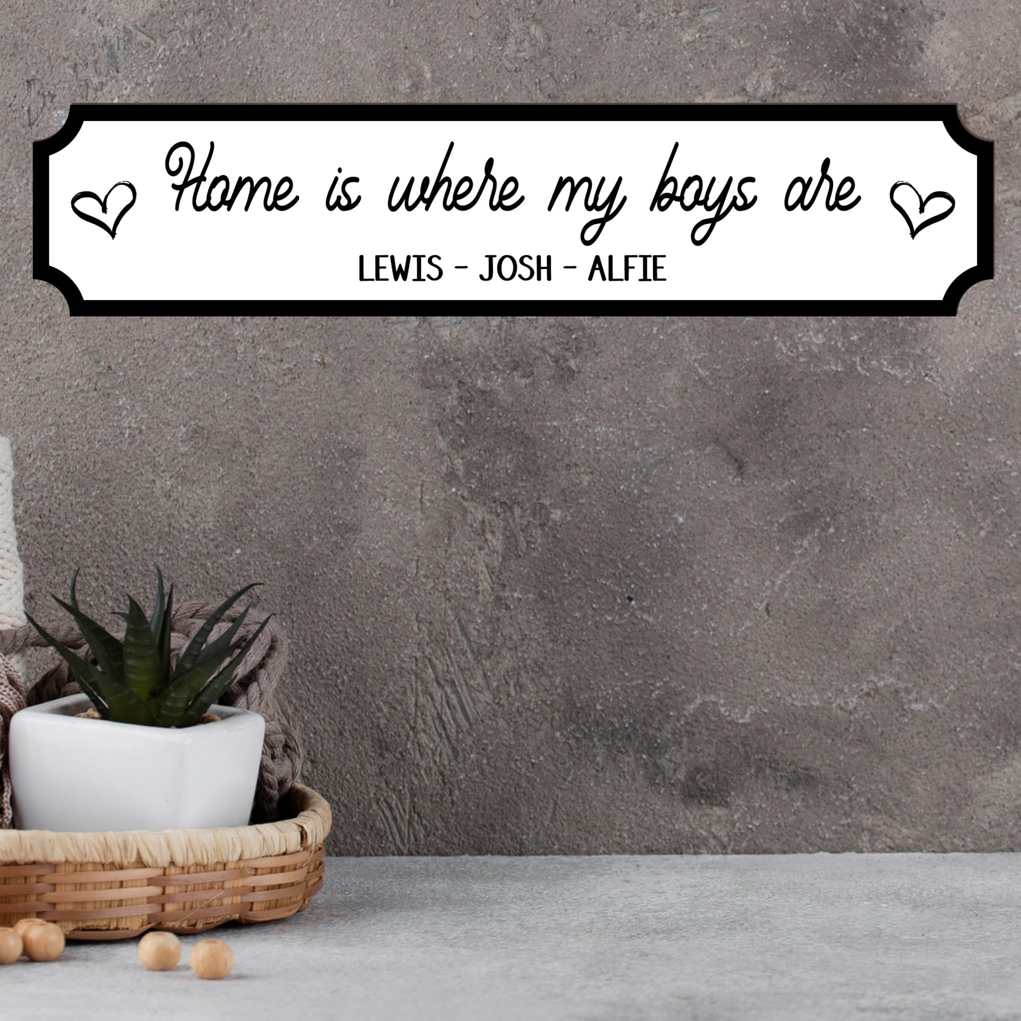 Personalised Our Family 'Home Is Where' Street Sign Plaque - Custom Names Wall Decor Gift | Boy Family, Girls Family, My Kids Street Sign Home Gift (Boys, MDF Wood - Ex Large 59cm x 13cm)