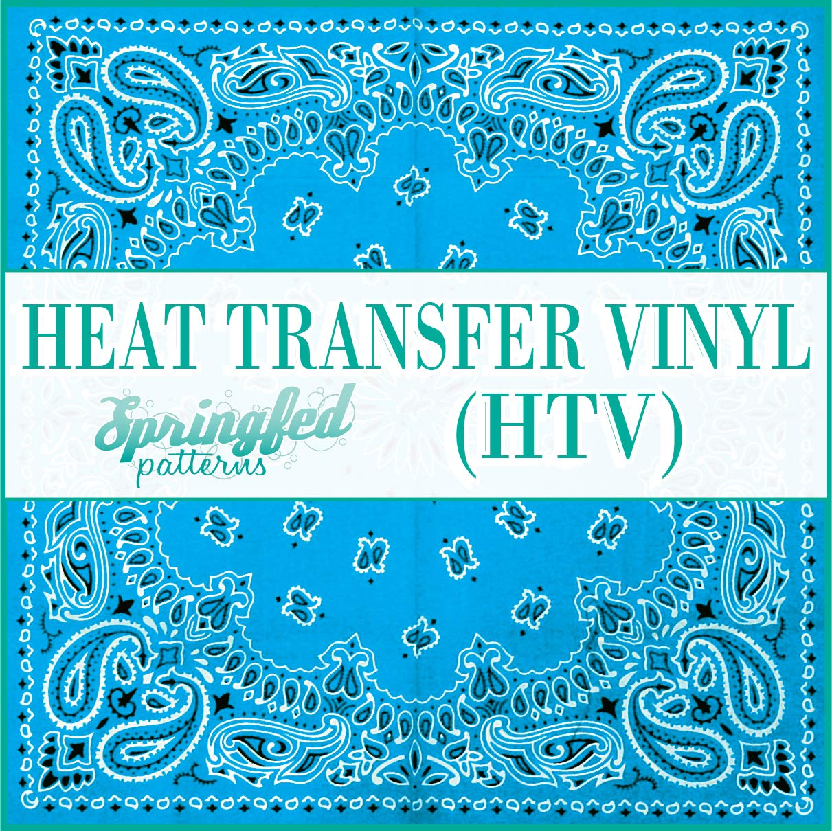 Springfed Patterns Light Blue Bandanna Pattern HTV 12x14 Sheet Heat Transfer Vinyl Sky Blue Bandana