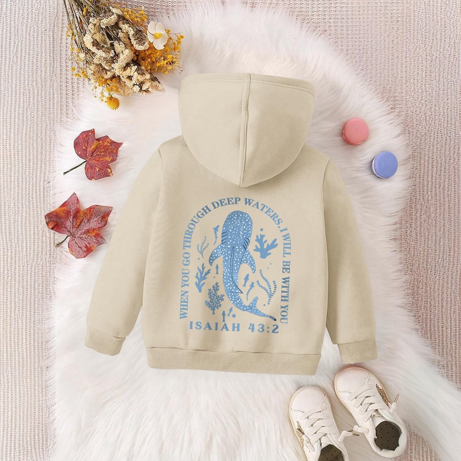 KEEVICI Cute Christian Hoodies For Girls Graphic Sweatshirt Whale Shark Kawaii Hoodie Kids Jesus Faith Bible Verse Pullover - Image 6
