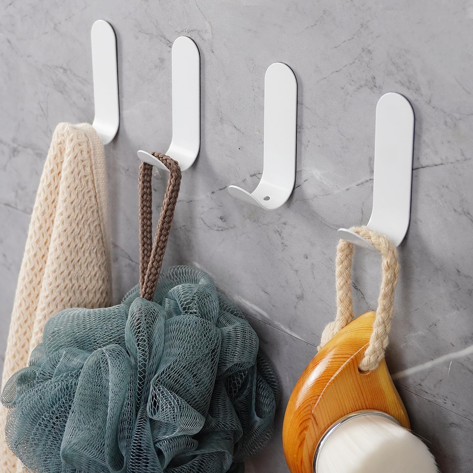Feligio Ganchos Adhesivos Para Pared 12 Piezas, Colgadores Adhesivos Resistentes Sin Taladro de Acero Inoxidable, Colgador Toalla Baño Adhesivo Impermeable, Para Cocina Dormitorio, Blanco