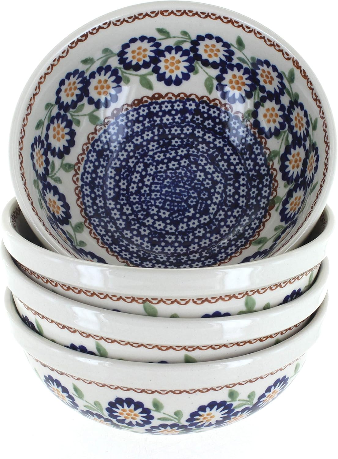Blue Rose Polish Pottery - Yellow Blue Butterfly 4 PC Dessert Bowl Set - 4 5.75" Diameter Bowls - Set of 4 Bowls, Perfect Bowls for Entertaining Guests