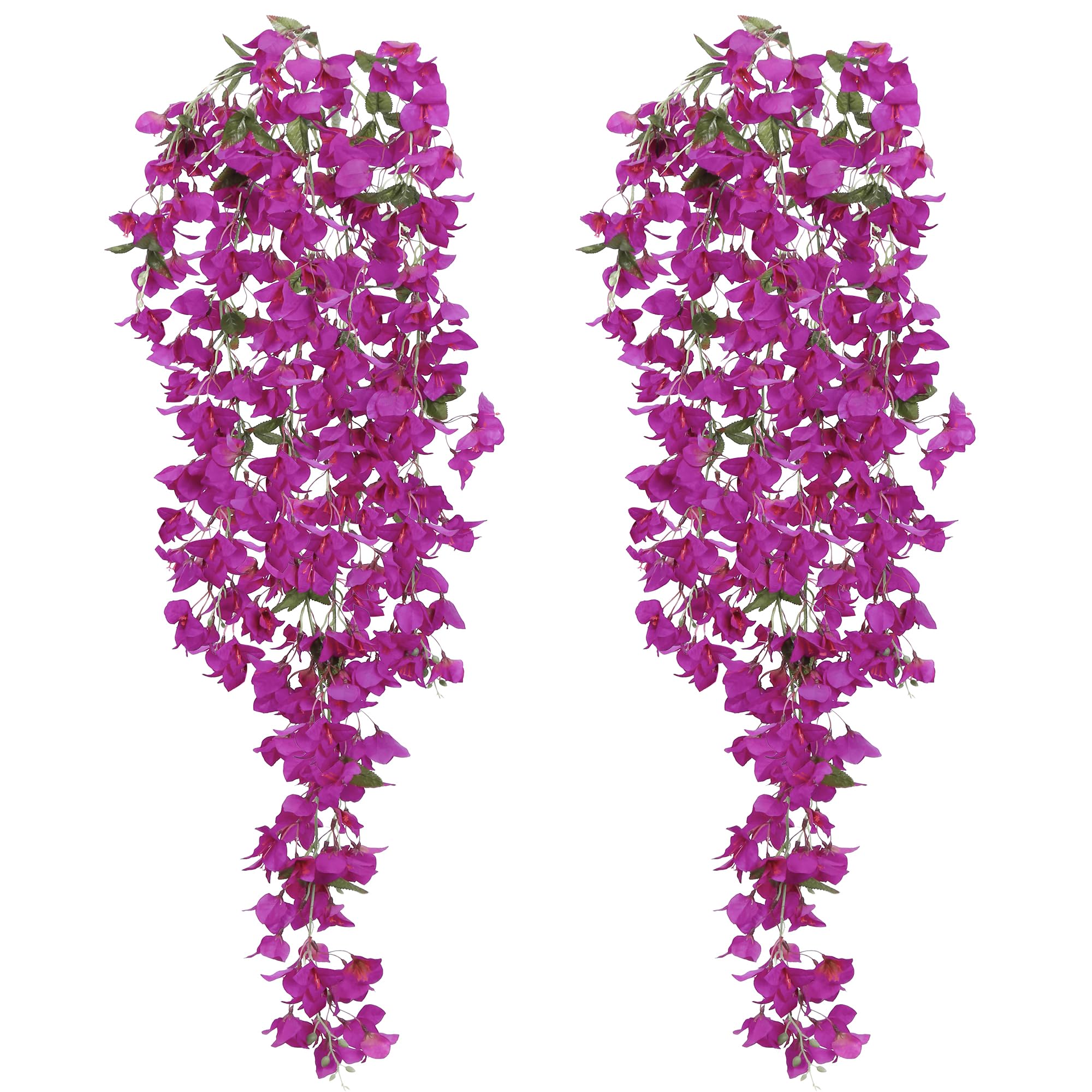 2 Pcs Bougainvillea Artificial Hanging Flowers Bouquet 49.6In Faux Triangle Plum Blooming Bugambilias Plants for Home Garden Party Indoor Outdoor Wedding Arrangement Decoration (Purple)