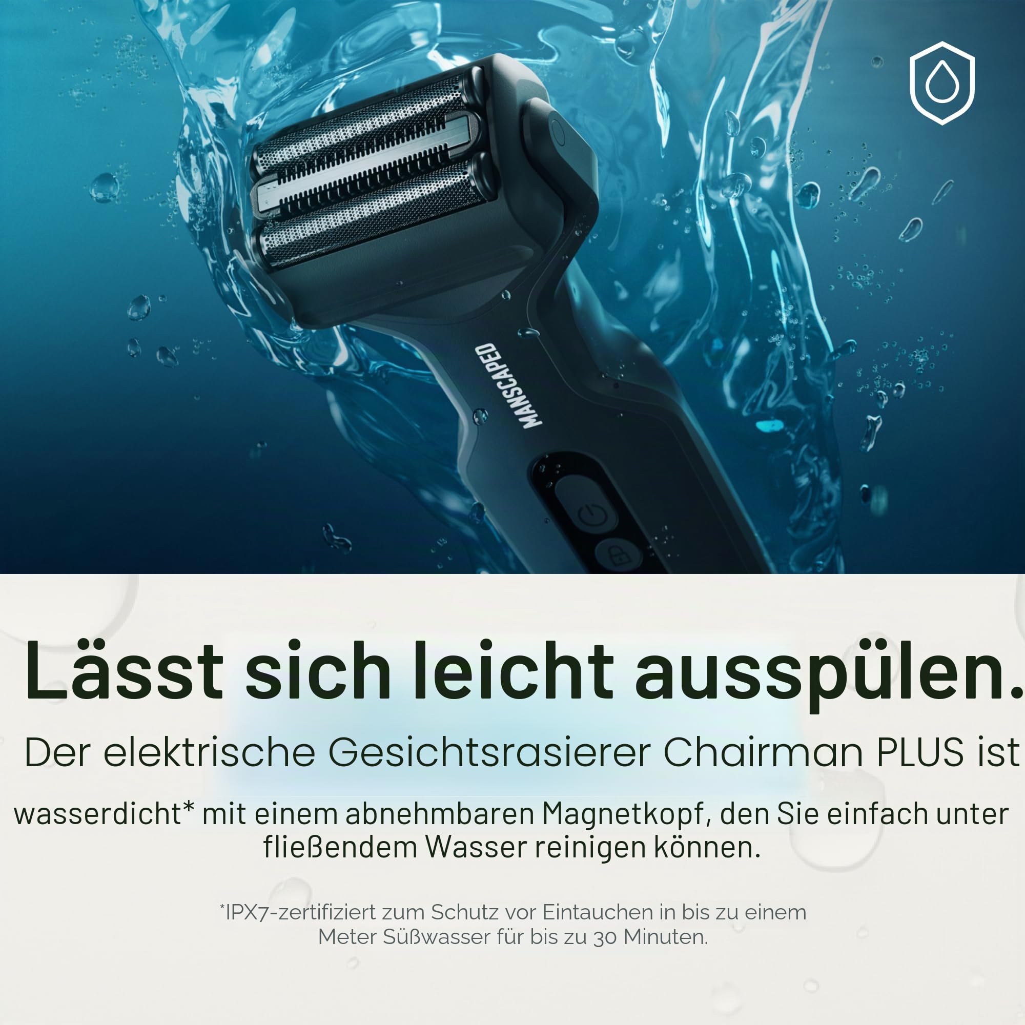 MANSCAPED® The Chairman™ Plus Elektrischer Rasierer, zwei Klingenköpfe, SkinSafe®-Folie & Präzisions-Schneider, USB-C-Aufladung, sanft