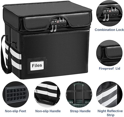 Miniatura 4 de Lunies Caja de documentos ignífuga con cerradura caja organizadora de archivos caja de almacenamiento de 4 capas con cremallera de fuego caja de