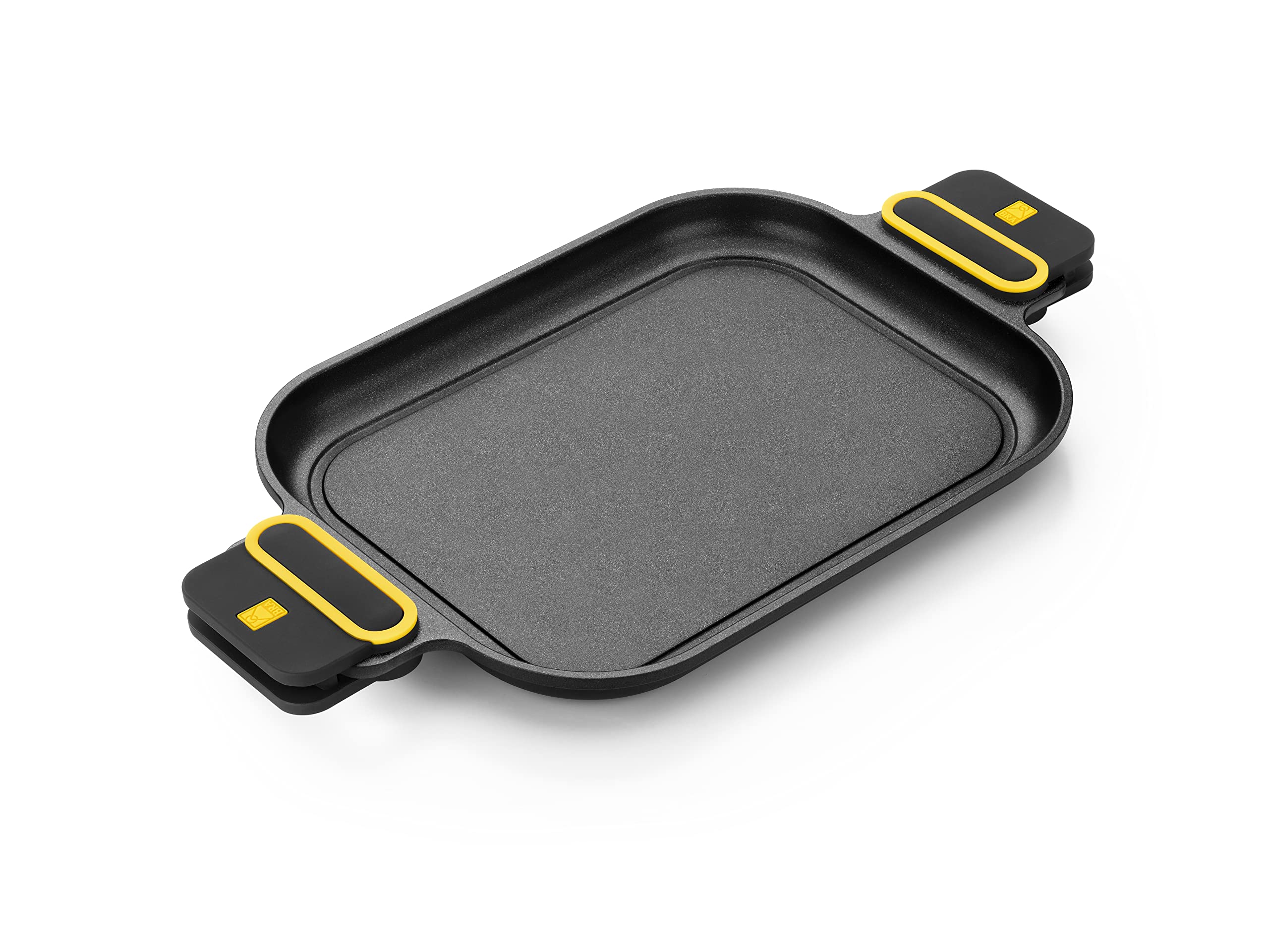 BRA Daily Pro | Plancha 32x24cm aluminio fundido, Inducción | Negro y amarillo, aluminio fundido, Antiadherente tricapa, apta para todo tipo de cocinas, inlcuida inducción
