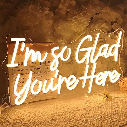 Miniatura 2 de SYLHOME Letrero de luz LED de neón con texto en inglés I'm So Glad You're Here para dormitorio, aula, club, habitación de los niños, letrero de