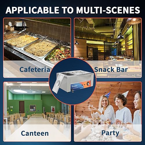 Miniatura 7 de Treshin Calentador de alimentos comercial de 3 sartenes, capacidad de 21 cuartos de galón, 1200 W, de acero inoxidable, calentador de alimentos para