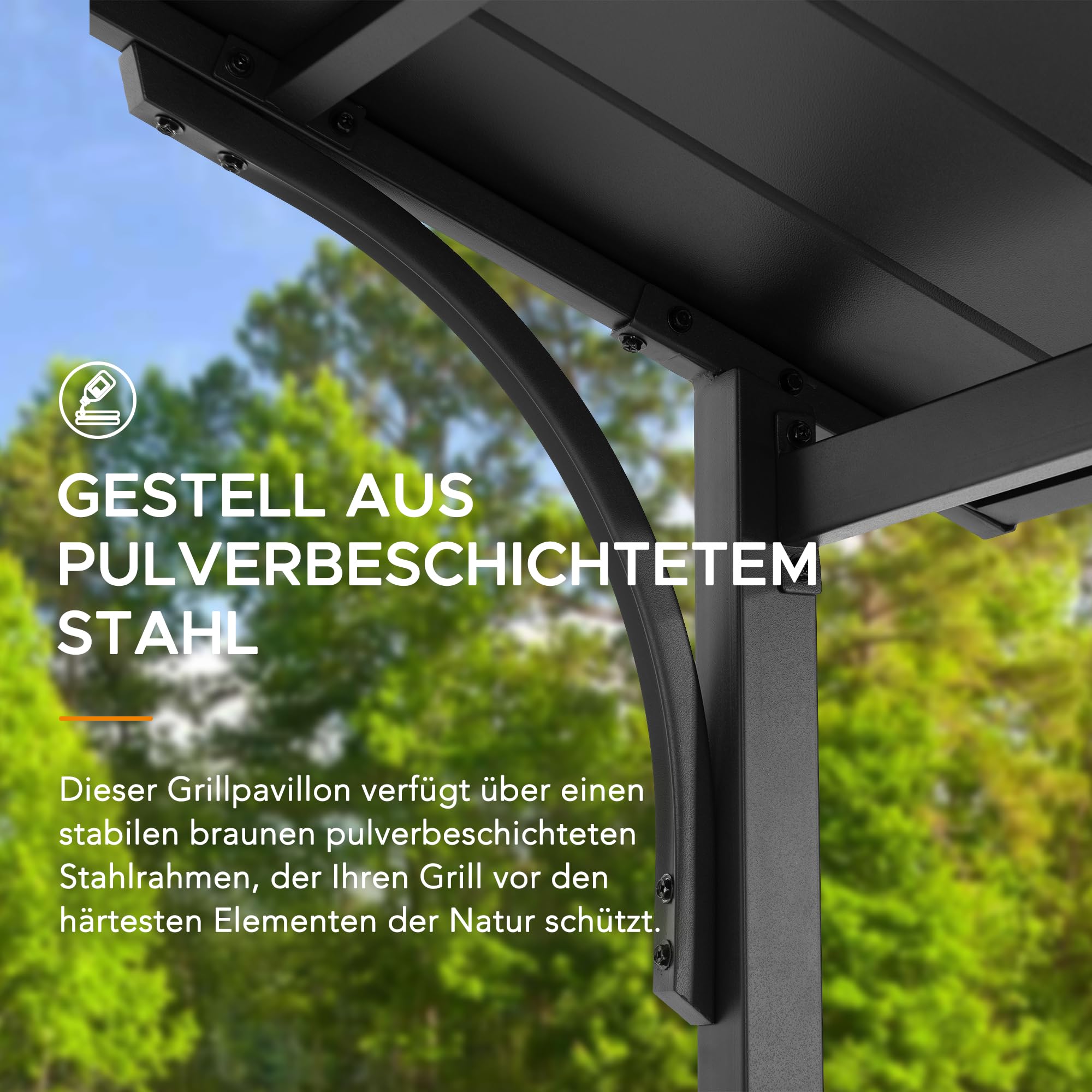 SUNJOY 2,4 × 1,5 m BBQ-Pavillon mit 2 Ablagen & 10 Haken, doppelluftdurchlässigem Dach, Stahlrahmen, wasserdichtem Hardtop-Grillunterstand, UV- & windbeständig, Outdoor-Kochen für Garten, Terrasse