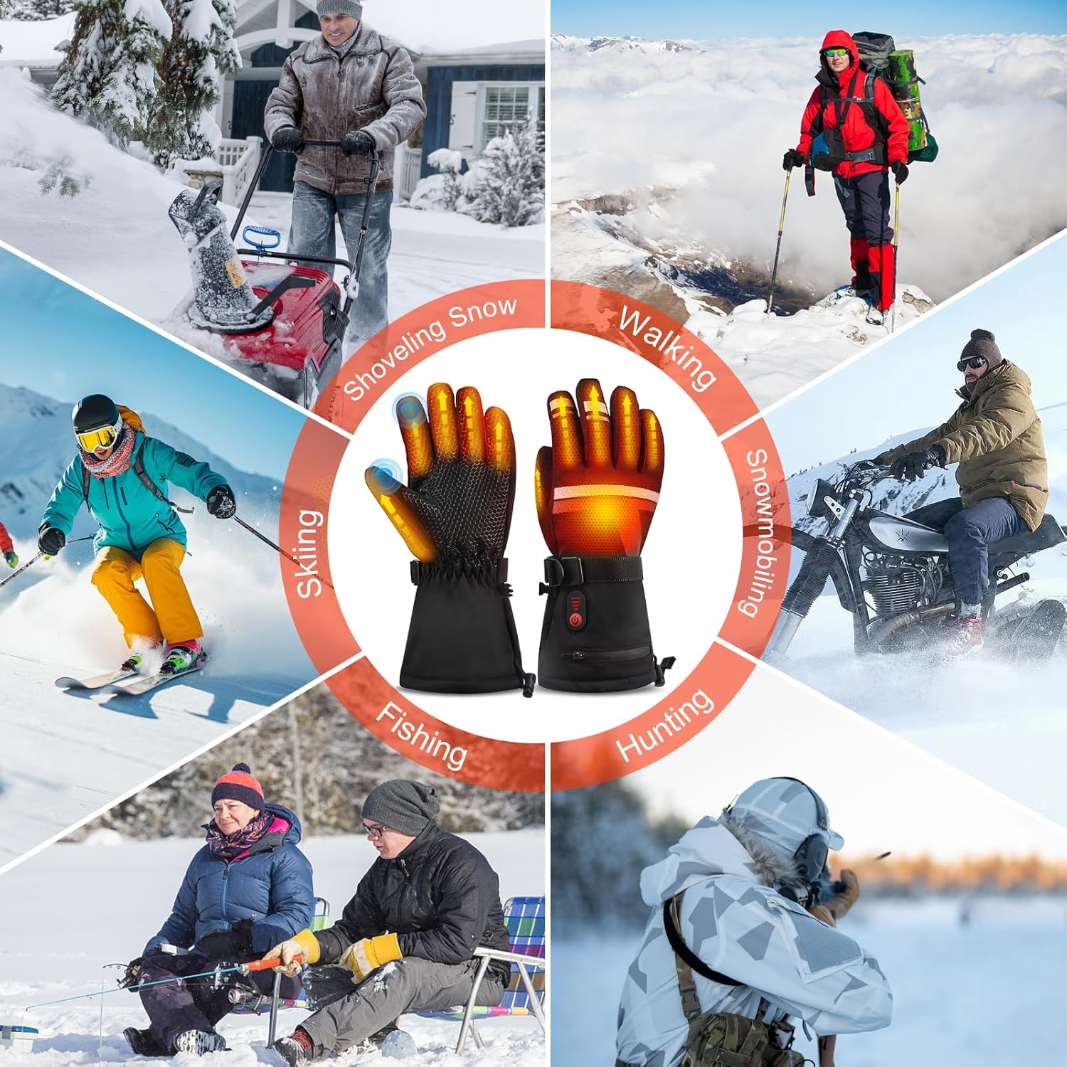 Heated Gloves for Men Women, 7.4V Fast Heating Rechargeable Electric Gloves with Touchscreen, Waterproof Winter Hand Warmers for Motorcycle Work Ski Hiking Hunting Outdoor, Christmas Birthday Gifts