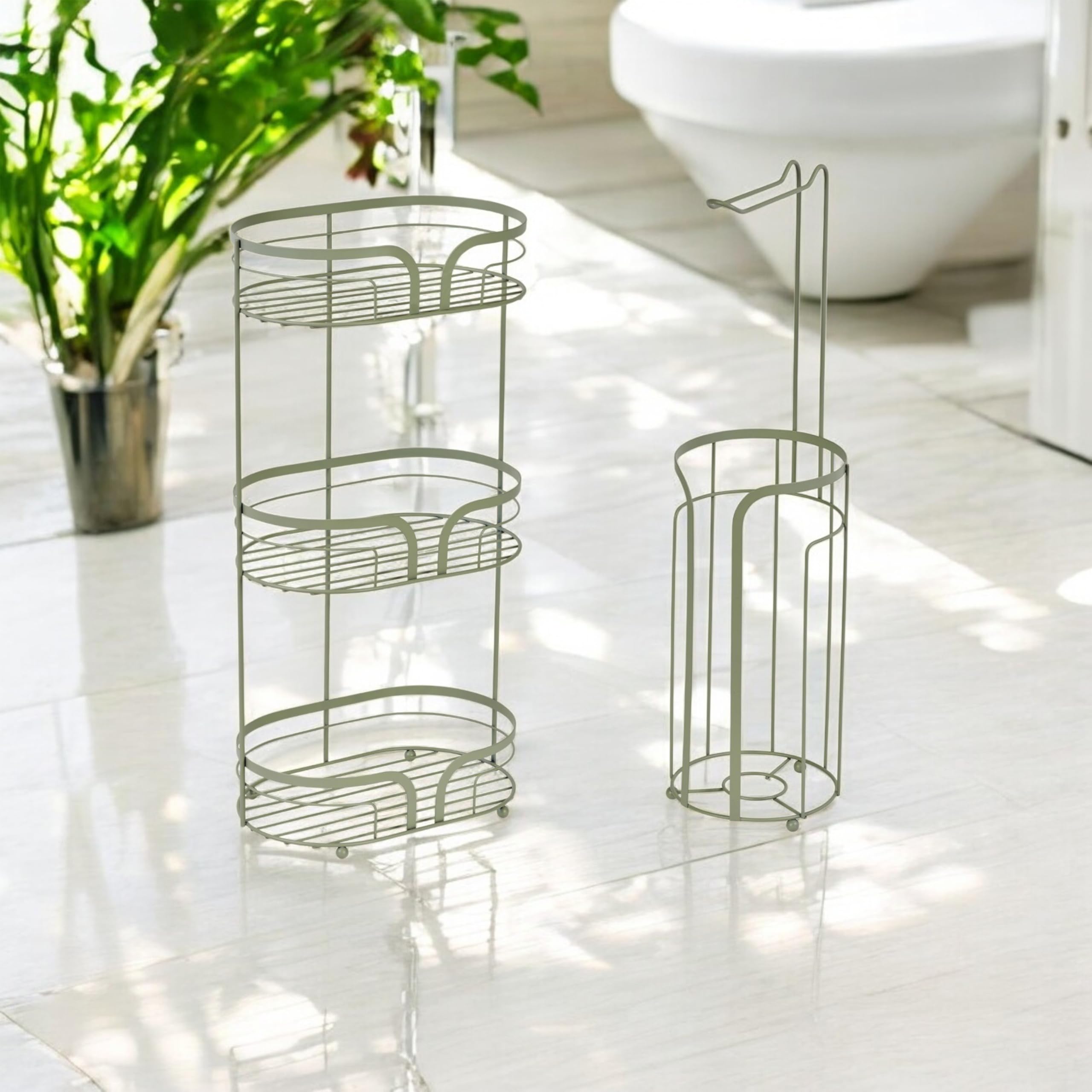 Showerdrape Dante Sage Green Freestanding Floor Caddy and Toilet Roll Holder