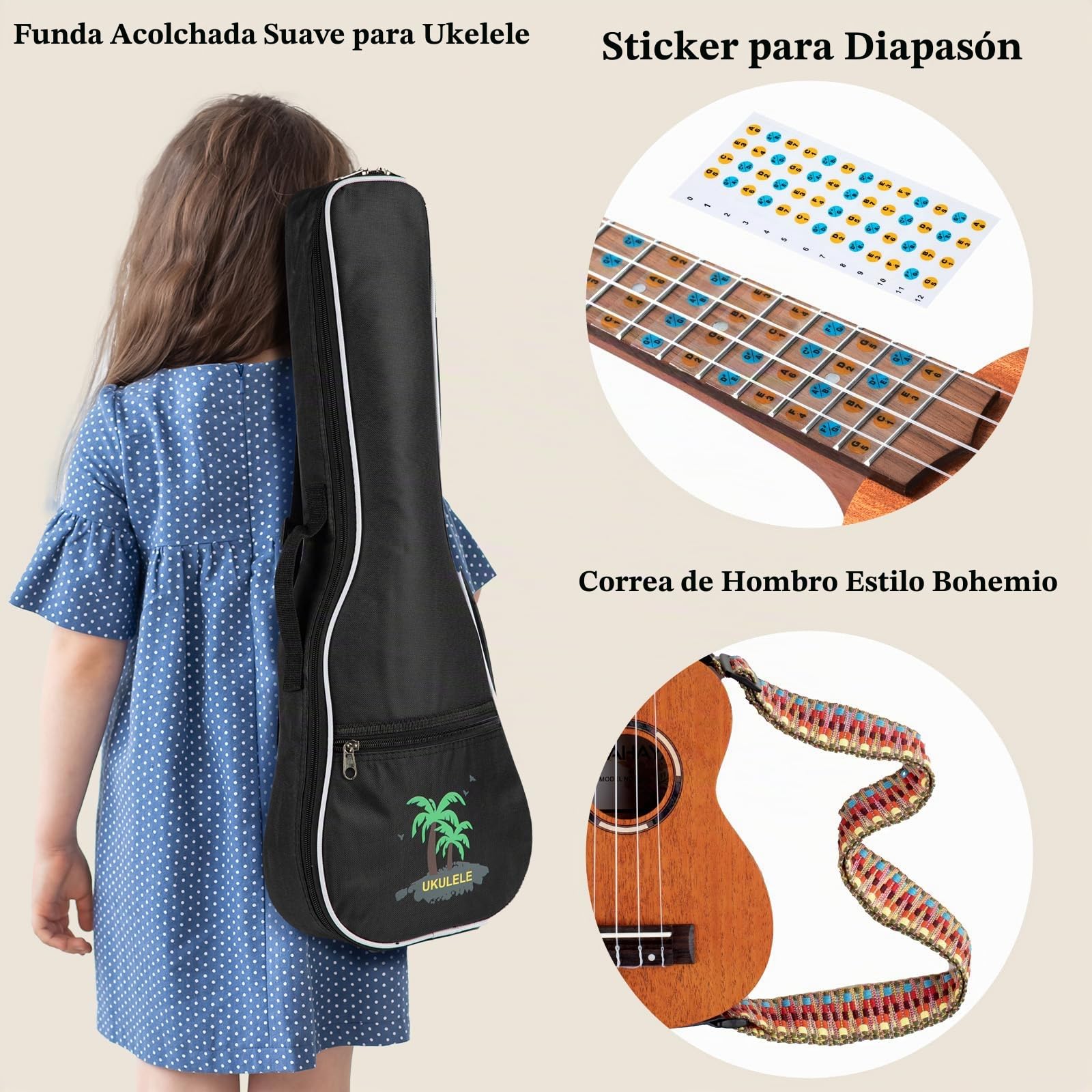 CAHAYA Ukelele Soprano Ukelele de 23 Pulgadas incluye Bolsa de Transporte y Correa con 4 Cuerdas de Nailon para Principiantes Niños y Adultos Modelo CY0336
