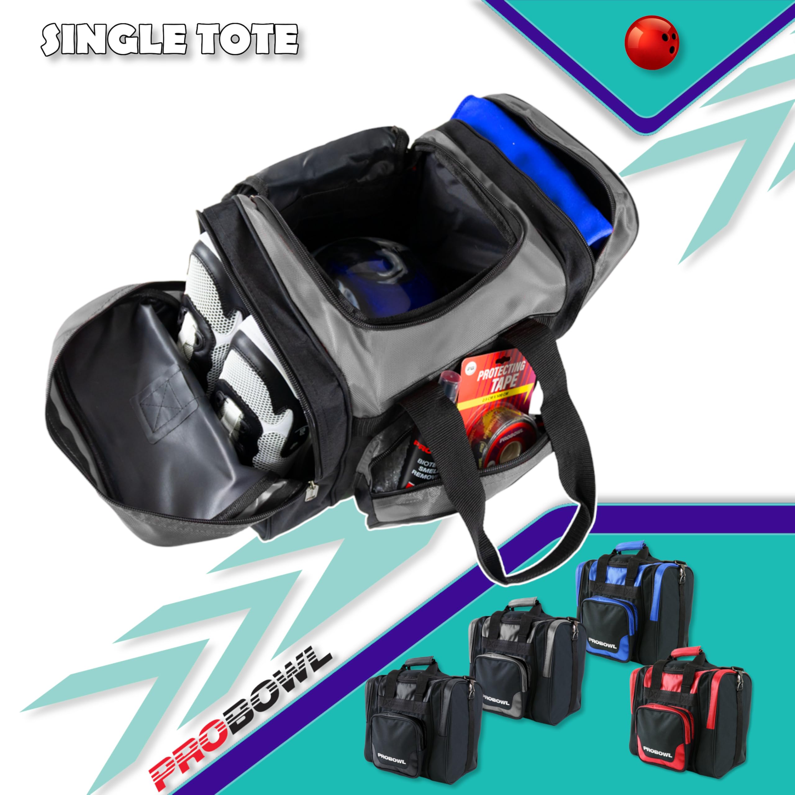 Sac Bowlingball Pro Bowl Single Tote Sac de bowling 1 balle avec compartiment à chaussures Portable avec compartiments pour accessoires Intérieur rembourré Sac de bowling léger avec
