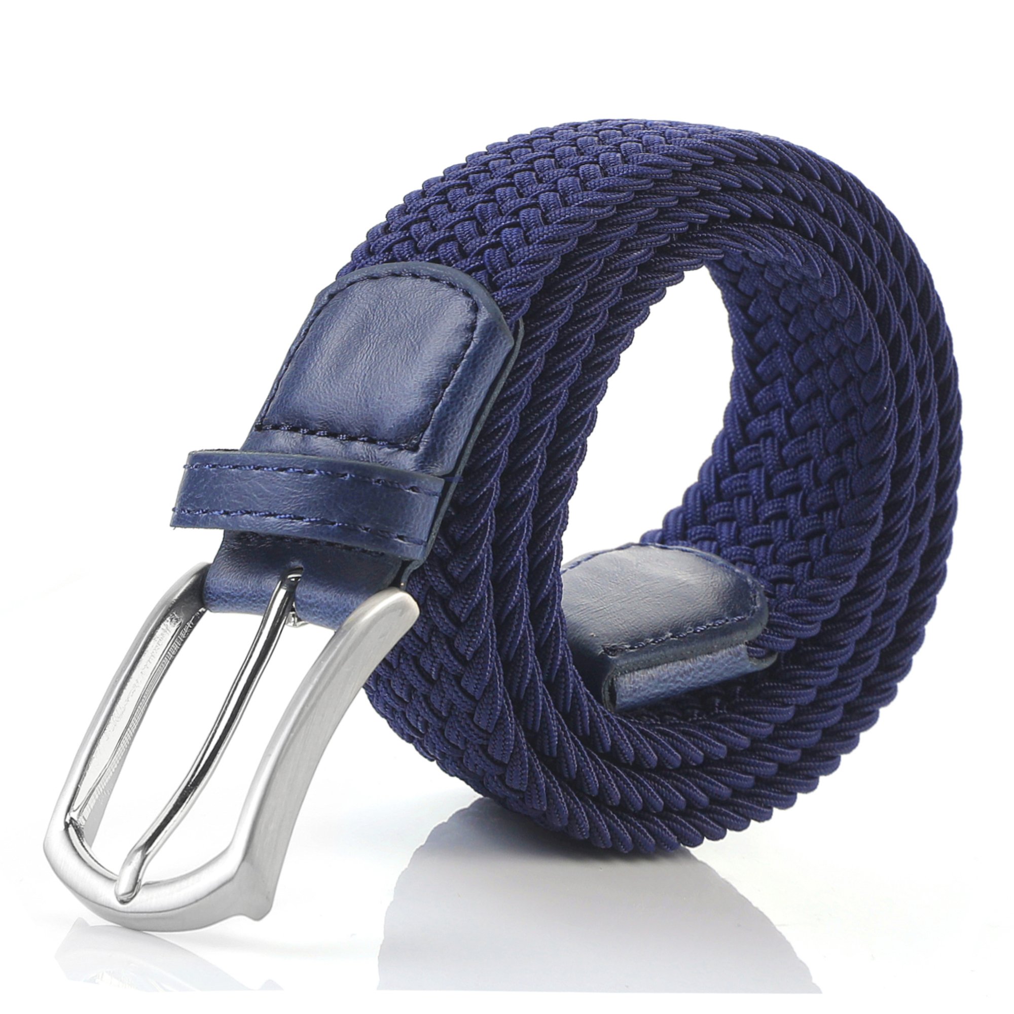 Weifert Men's Stretch Woven 1.3" Wide Elastic Braided Belts, Navy, 30-32