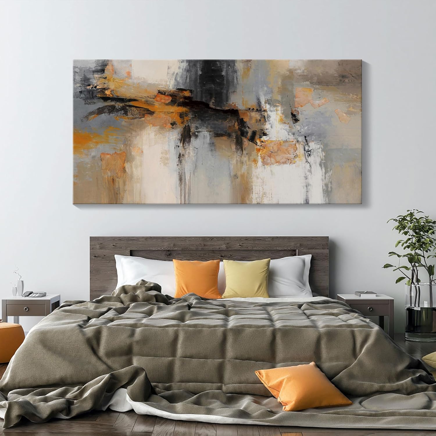 AJAZIKO Large Abstract Canvas Wall Art - Wall Art for Living Room and Bedroom, Modern Wall Decor in Orange and Gray Hues, Perfect Office Decorations for Work - Image 3