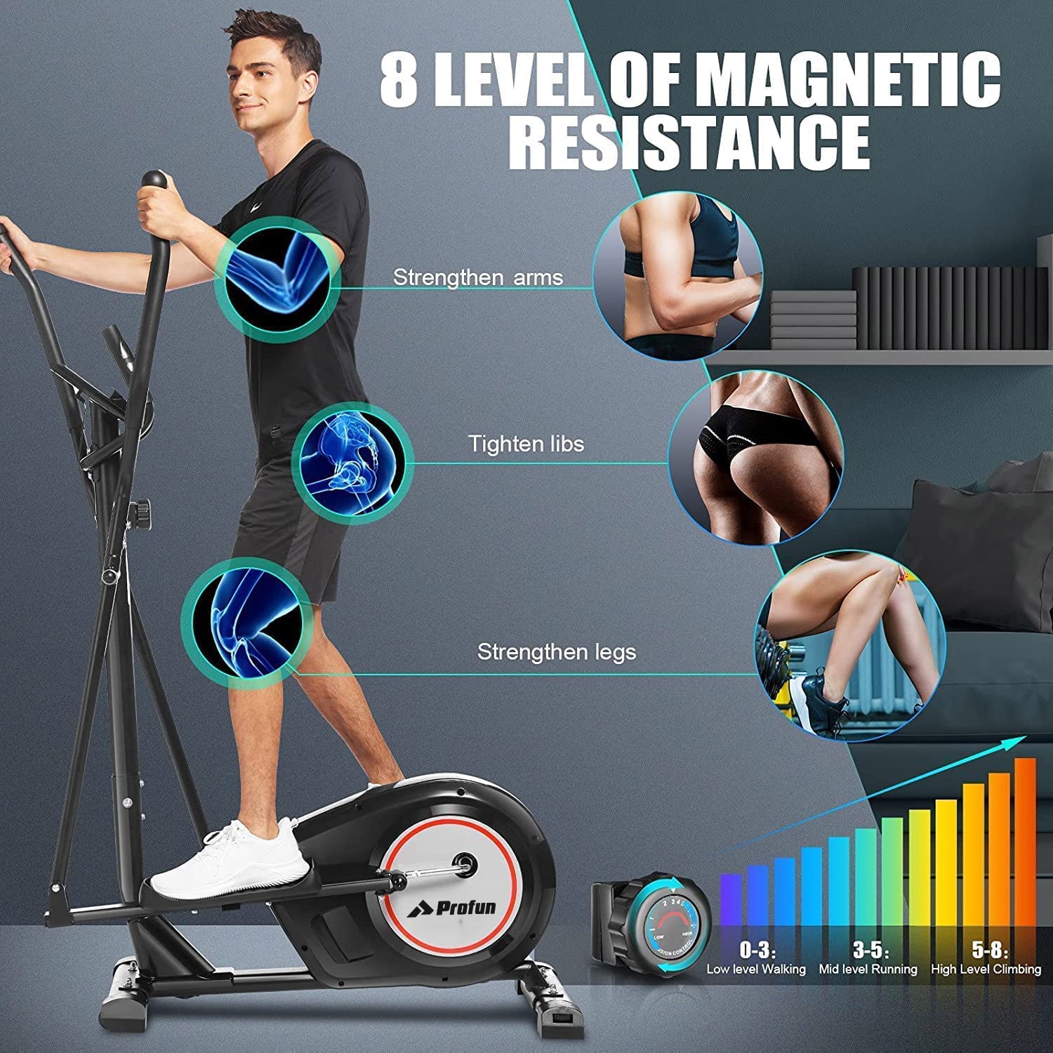 Crosstrainer Für Zuhause, Ellipsentrainer mit APP-Steuerung, 8 Magnetwiderstandsstufen, Bluetooth, 12kg Schwungrad, 170kg Max Kapazität Gewicht