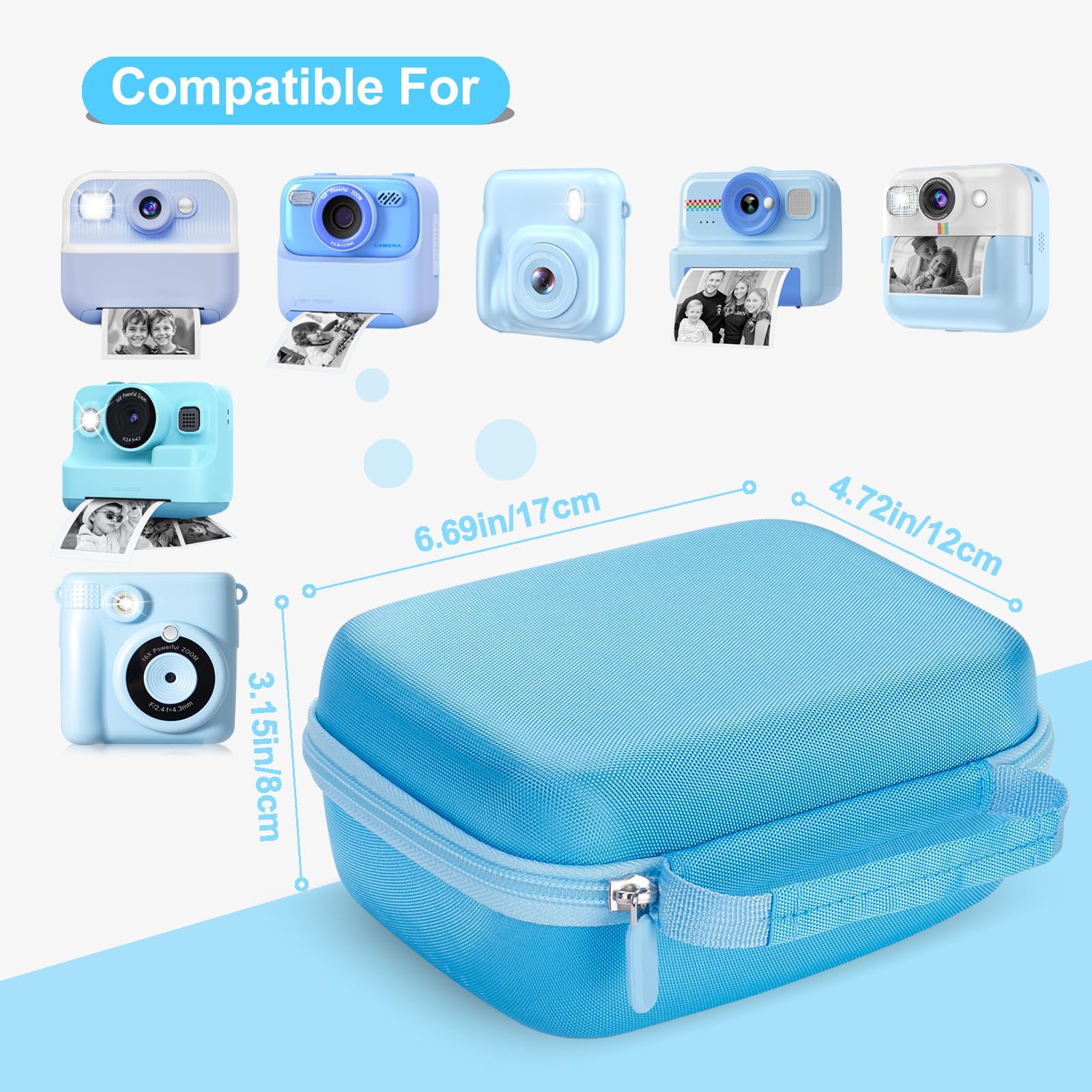 Etui Appareil Photo Résistant aux Chocs avec Dragonne pour Enfant - Bleu