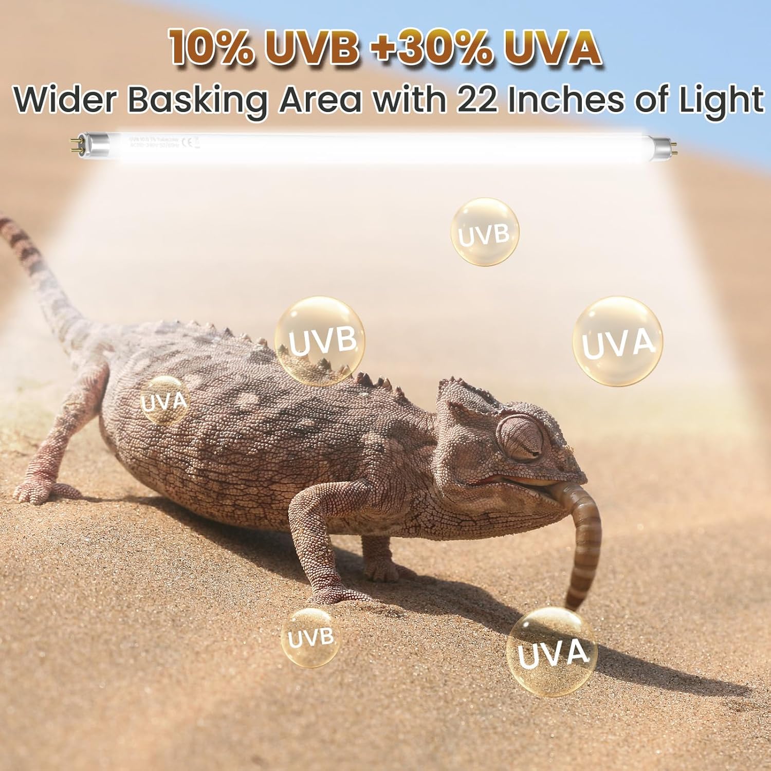 T5 10.0 UVB Reptile Light Bulb 24W, 22 Inch T5 HO UVB Light for Bearded Dragon, 3-Pack Desert Reptiles D3 UVA UVB Lamp Tube Bar for Lizard, Snake, Gecko, Tortoise, Chameleon, Terrarium