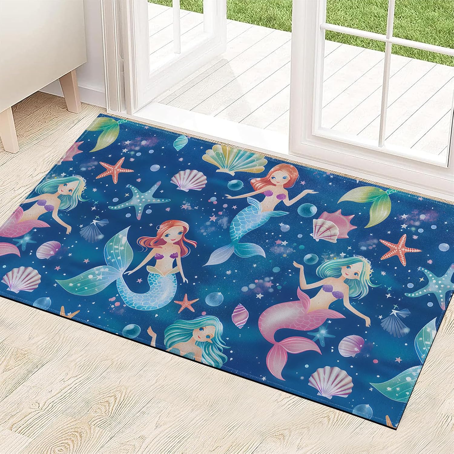 Cute Mermaid Indoor Door Mat 29.5x17in,Non Slip Backing Fantasy Ocean Floor Mats,Non Woven Entryway Rug,Welcome Rugs Decor,for Entrance Inside Porch Bedroom Kitchen,Practical Doormats Gifts