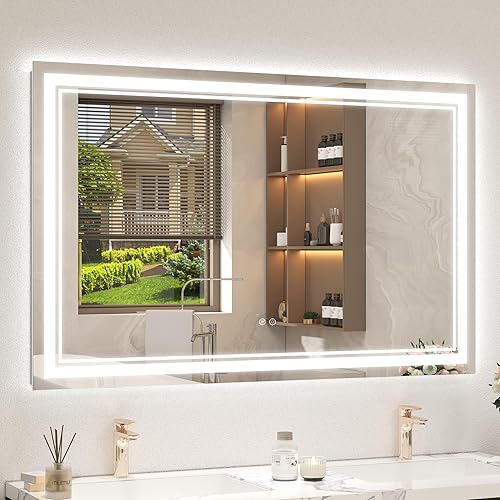 Miniatura 88 de OKPAL 50x30 Espejo de baño LED con marco negro, espejo iluminado para tocador de baño, iluminación frontal y trasera, regulable, antivaho, 3 Negro