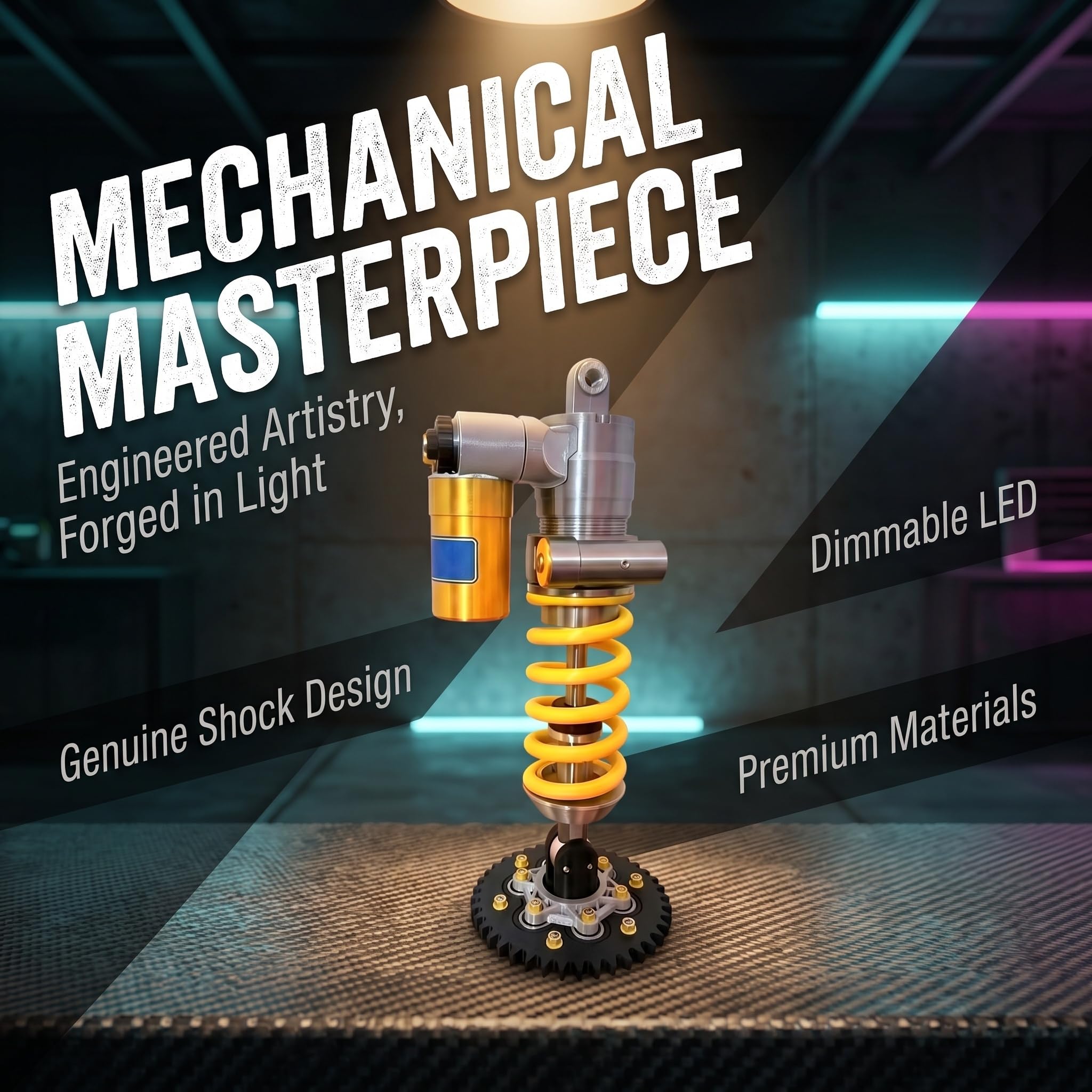 Lampada da tavolo con coilover stampata in 3D, luce LED dimmerabile al tatto, luce decorativa ricaricabile per sala giochi e garage, design unico per gli appassionati di auto