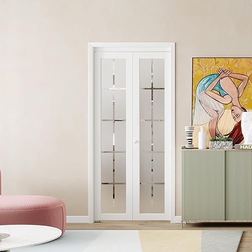 Miniatura 40 de BARNER HOME Puerta de armario, puertas plegables Full Lite con panel de vidrio con junco, fácil montaje, puertas plegables con kits de herrajes