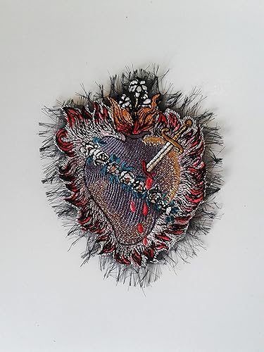 moks179(p) Flower patches Sacred Heart milagro Embroidered patches Sew on