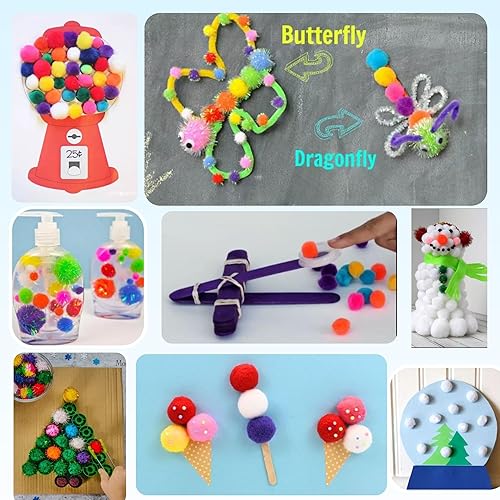 Miniatura 3 de Adeweave 1000 pompones surtidos, suaves y esponjosos, suministros de manualidades multicolor para artes y manualidades en una caja reutilizable,