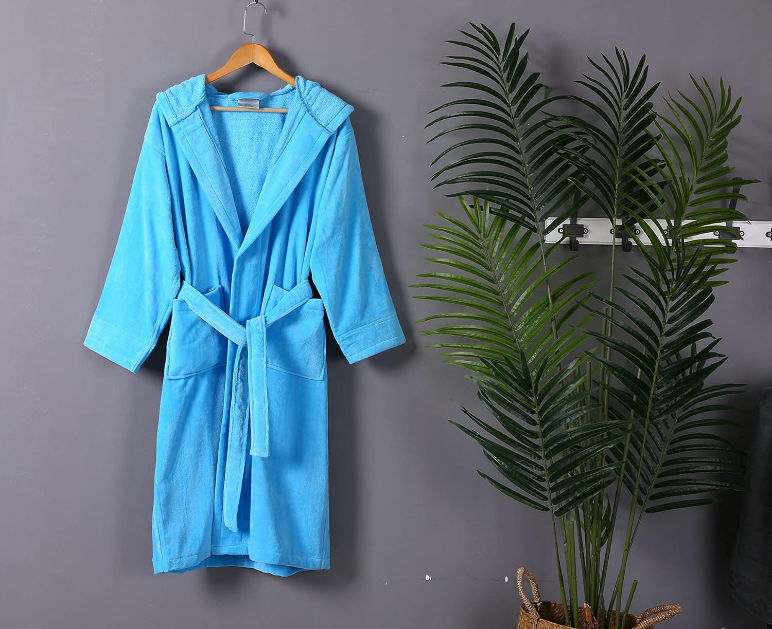 BY LORA Plush Terry Cotton Hooded Robe Bathrobe, X-Large, Aqua : Clothing, Shoes & Jewelry