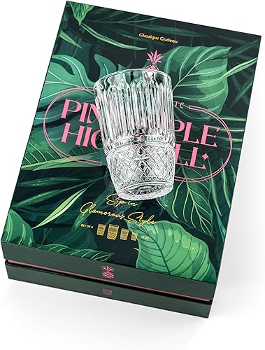 Miniatura 9 de Vasos de cóctel vintage con diseño de piña, colección de cristalería tropical, juego de 4, cristalería HiBall de cristal de 12 onzas para beber