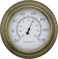 Vista 1 de Termómetro decorativo de pared de 8 pulgadas para interior o exterior., Acabado de bronce añejado