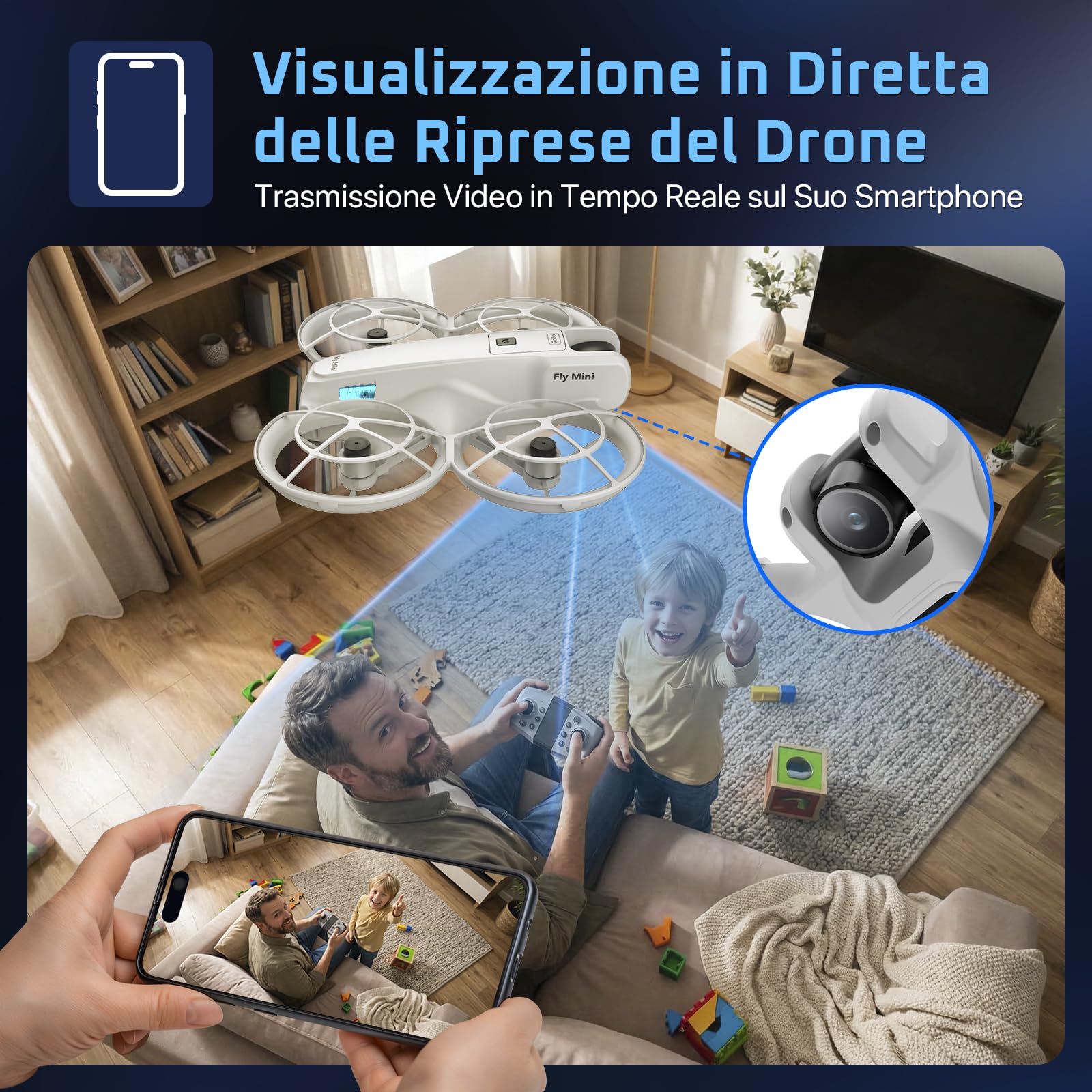 Mini Drone Rollei Fly Mini Droni con Fotocamera 720P Drone Quadricottero con Modalità senza Testa 360° Rotazione Telecomando e APP Meno di 250 g per Principianti e Appassionati Droni-Drones-Fotocamera