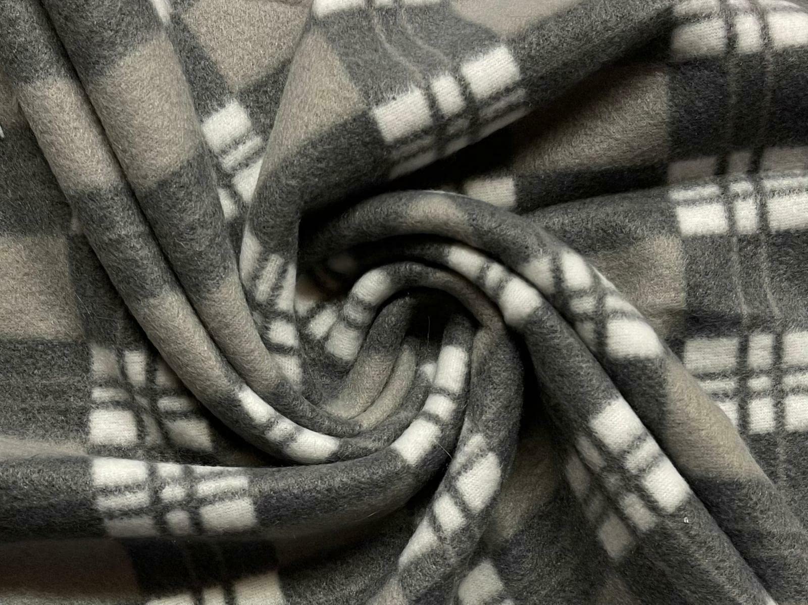 Printed Polar Fleece Fabric Material - Grey Checks, 1Mtr 150cmx100cm