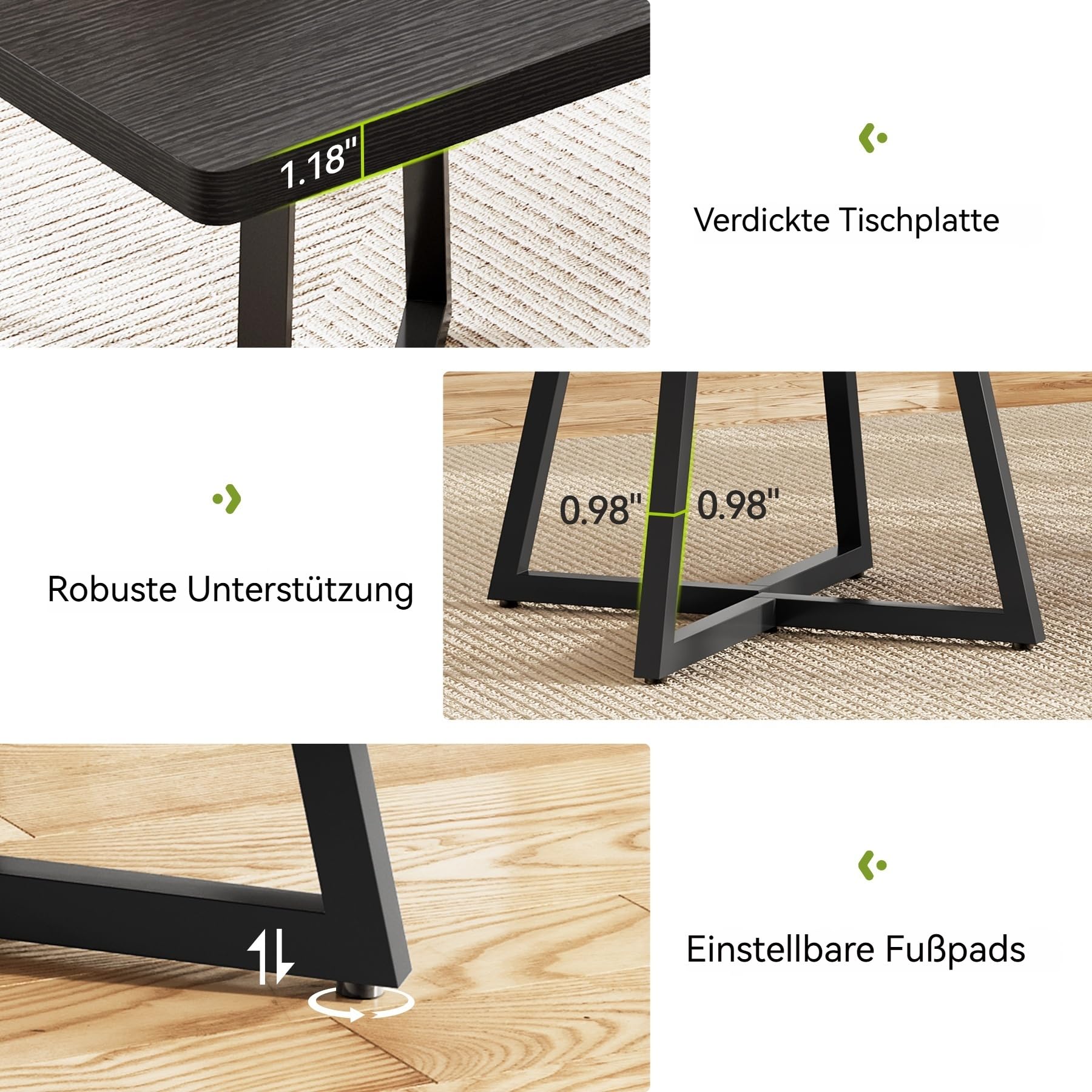 LITTLE TREE 80 cm Kleiner Esstisch für 4 Personen, quadratischer Esstisch für kleinen Raum, Esszimmertische, schwarzer Holz-Küchentisch mit Metallbeinen, moderner Freizeit-Café-Tisch für Wohnung