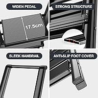 Vista 6 de GameGem Escalera Plegable de Hierro de 4 Escalones Taburete Escalón con Antideslizante y Pedal Ancho para Uso en el Hogar y la Cocina Ahorro de Negro