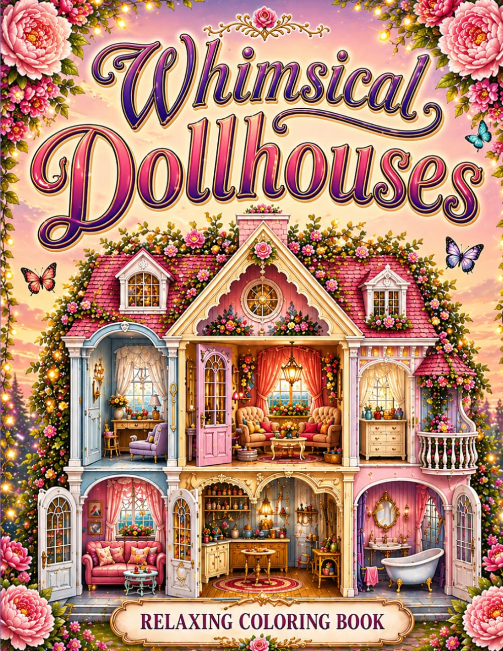 Whimsical Doll House Coloring Book for Adults: Charming Miniature Rooms, Cute Fantasy Interiors, Relaxing Creative Art Designs, Stress Relief Coloring Pages for Mindful Coloring and Artistic Escape
