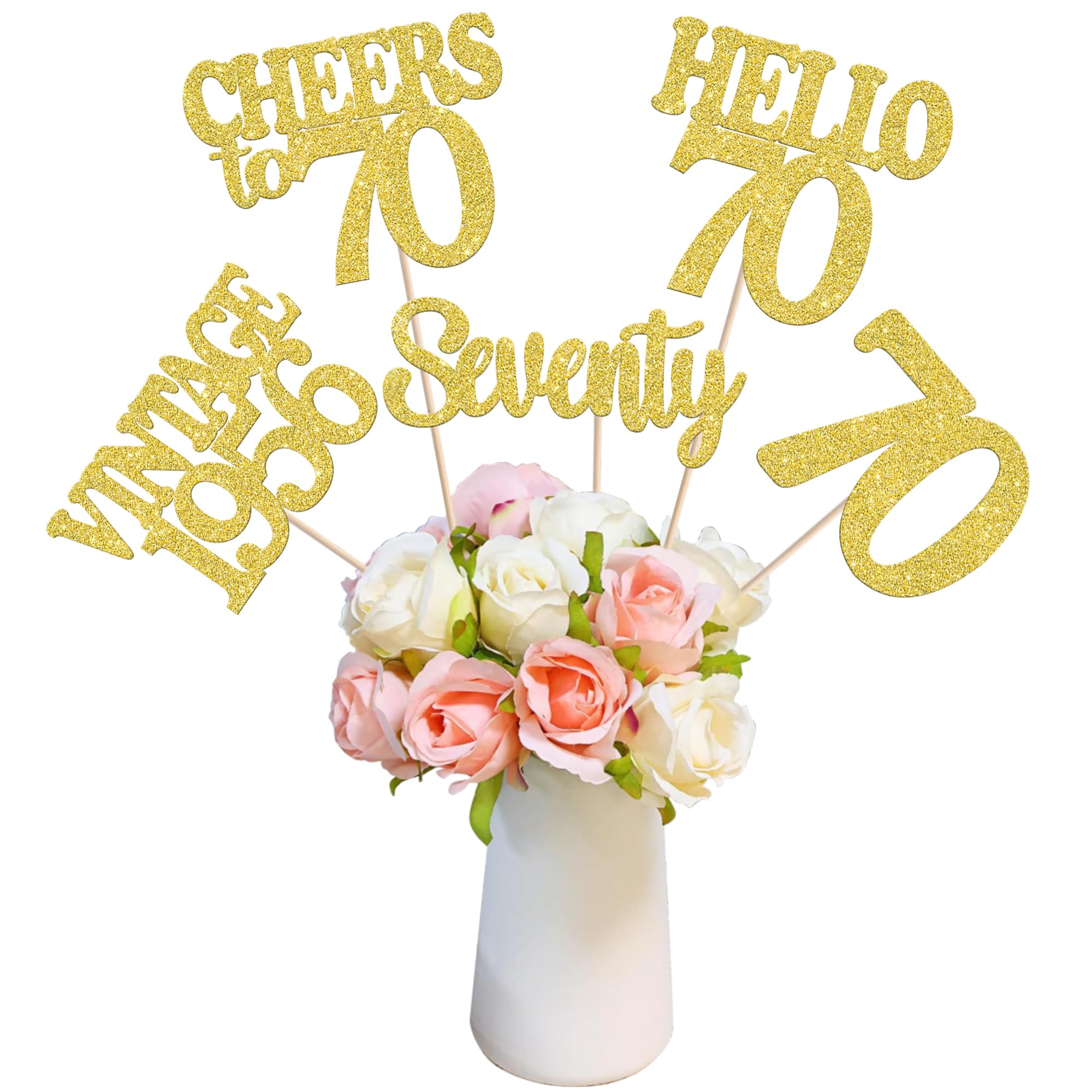 15PCS Happy 70th Birthday Centerpiece Sticks Seventy Vintage 1956 Hello 70 Table Flower Centerpieces Sticks Cheers to 70 Floral Decoration for Happy
