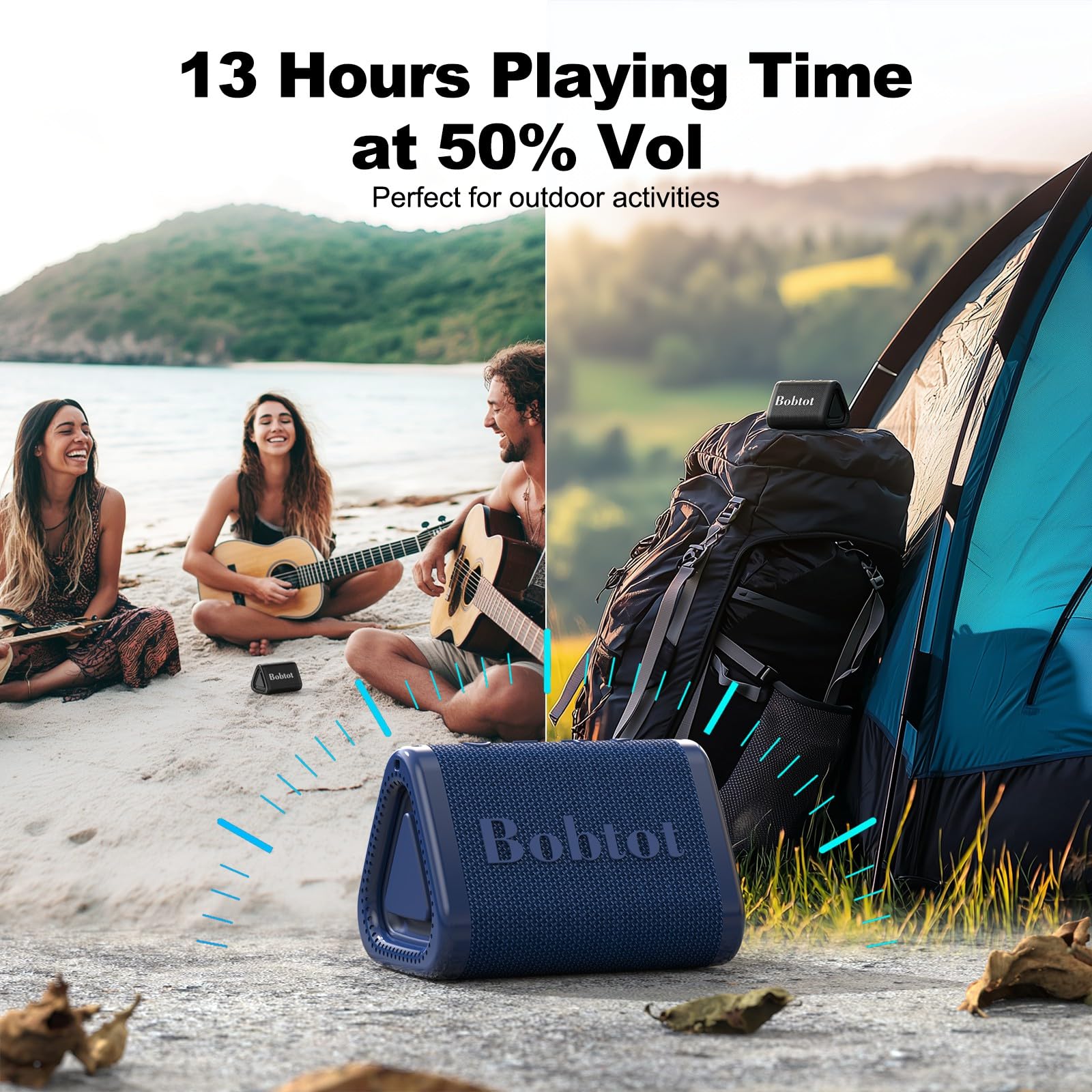 Bobtot Altoparlante Bluetooth portatile wireless 10 W di picco, IPX7 piccolo altoparlante per doccia impermeabile, tempo di riproduzione 15 ore, suono forte e stereo con bassi, accoppiamento TWS per