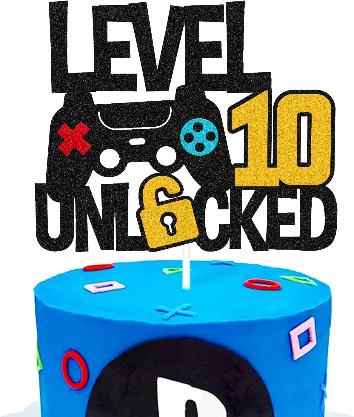Level 10th Unlocked Cake Topper Game Controller 10s Cake Decoration Happy 10 Birthday Cake Decor Video Play Game Movie Theme Boys Girls Men Women Teenager Bday Party Event Celebration Supplies