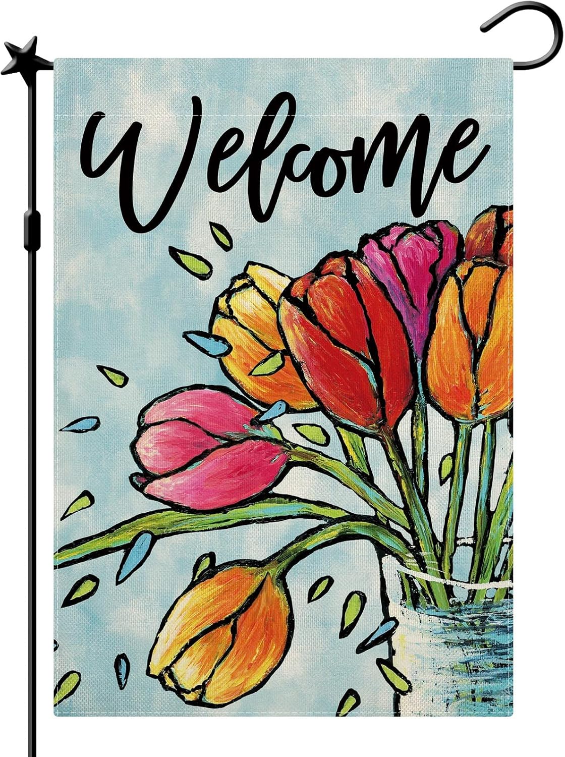 CMEGKE Spring Summer Tulip Floral Garden Flag, Spring