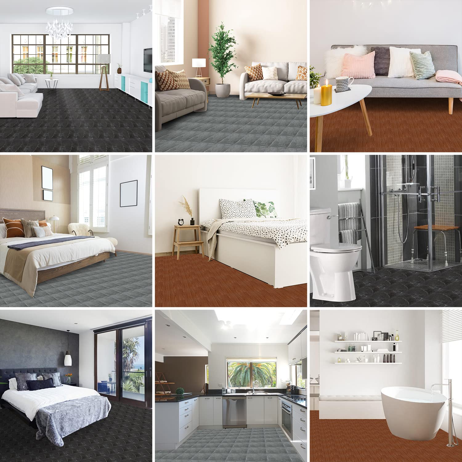 5 m² PVC Bodenbelag Selbstklebende Vinyl Laminat Schwarz Marmor 55 Fliesen Vinyl-Fliesen Vinylboden rutschfeste 30 x 30 cm Dicke 1,5 mm Dekor-Dielen für Fußbodenheizung