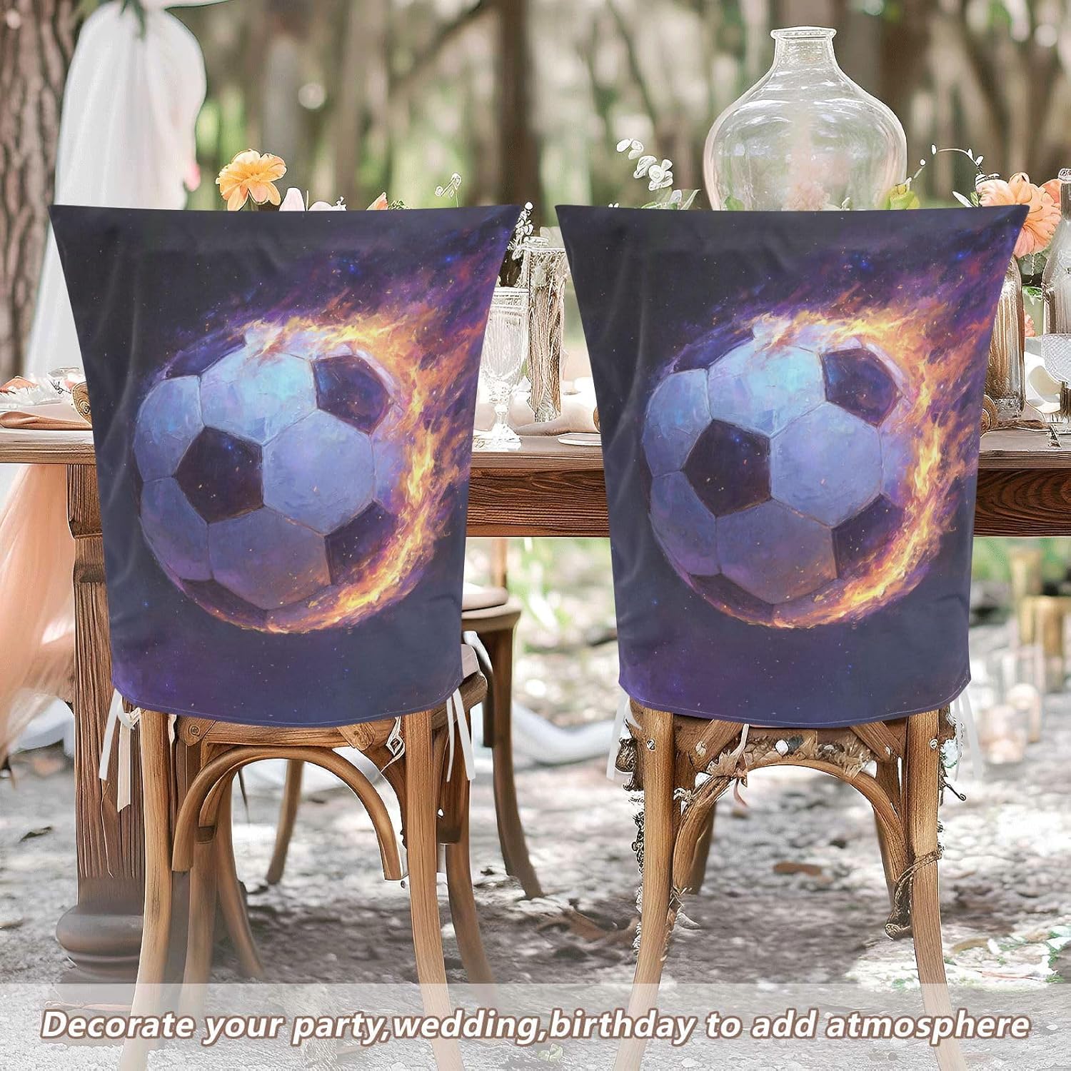 ALAZA Retro Soccer Balls Galaxy Chair Back Cover Set of 6, Washable Reusable Removable Chair Slipcovers Decorative Chair Cover for Home Kitchen Wedding Party