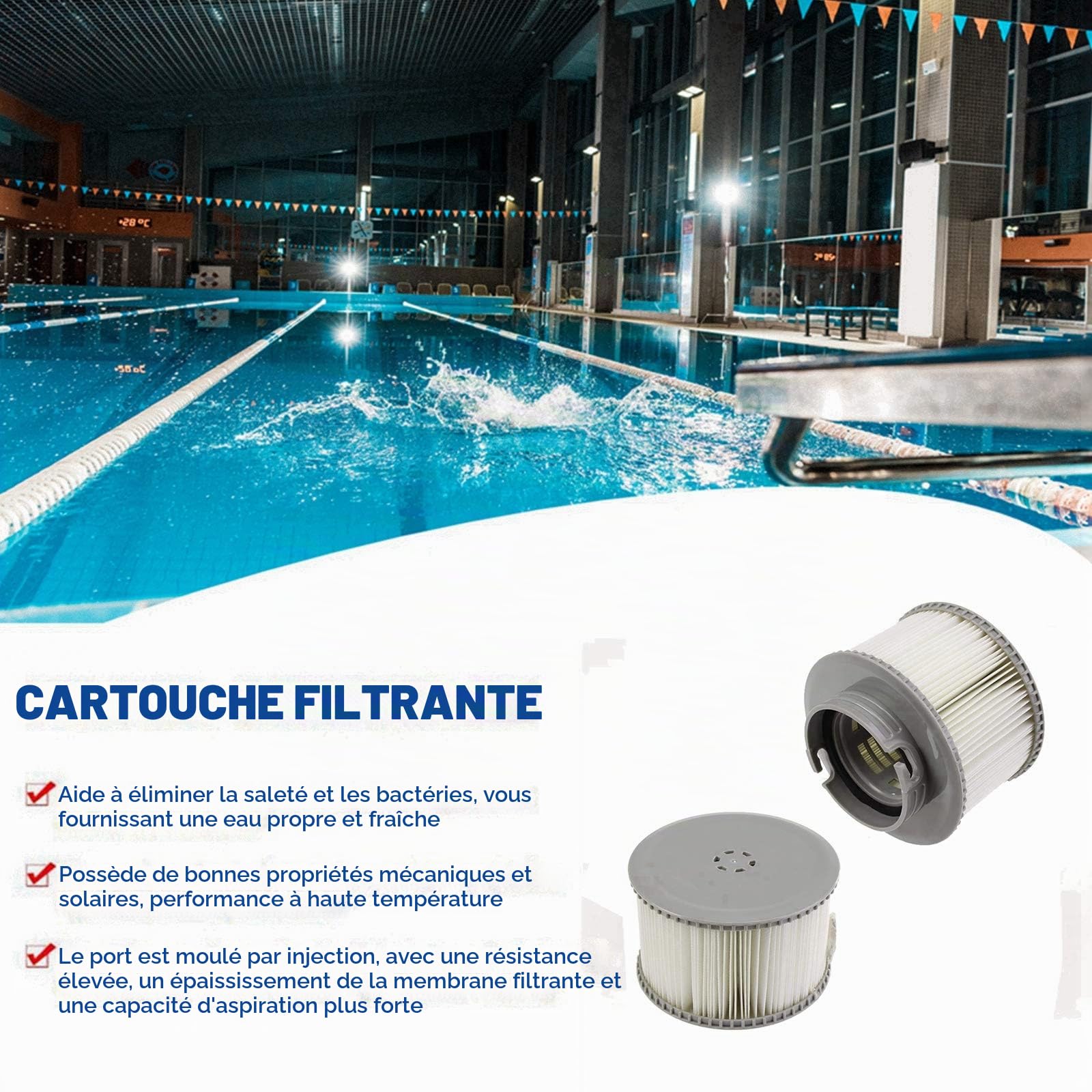 MSPA Cartouches de Rechange de Filtre pour Tous Les modèles Spas Swimming Piscine,Cartouches filtrantes avec Filet pour MSpa Les spas Bubble Spa (8 pièces)
