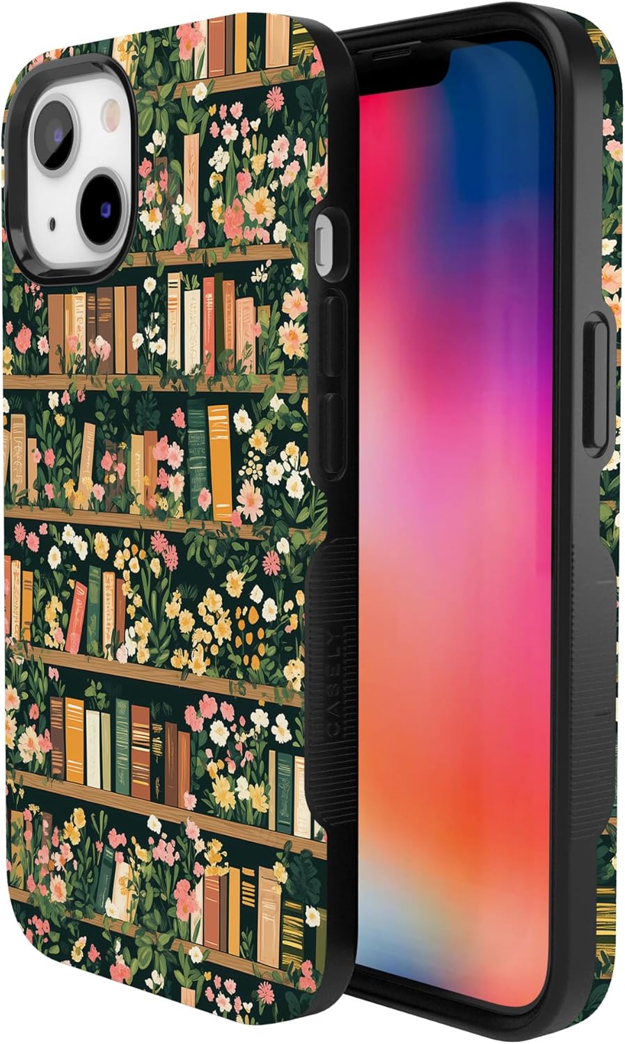 Casely iPhone 13 Case | Book Nook | Floral Library | Bold Protective Design | Compatible with MagSafe