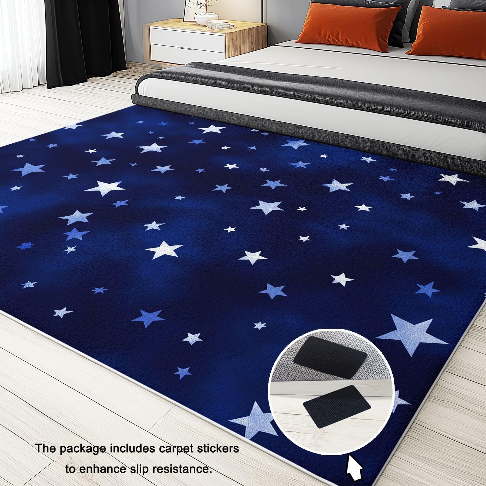 Generisch Teppich Wohnzimmer Sternenhimmel 120 x 170 cm, Kurzflor Teppich Schlafzimmer Waschbare Wohnzimmerteppich - Einfach Sterne Streifen rutschfest Teppiche Kinderzimmer Teppichläufer