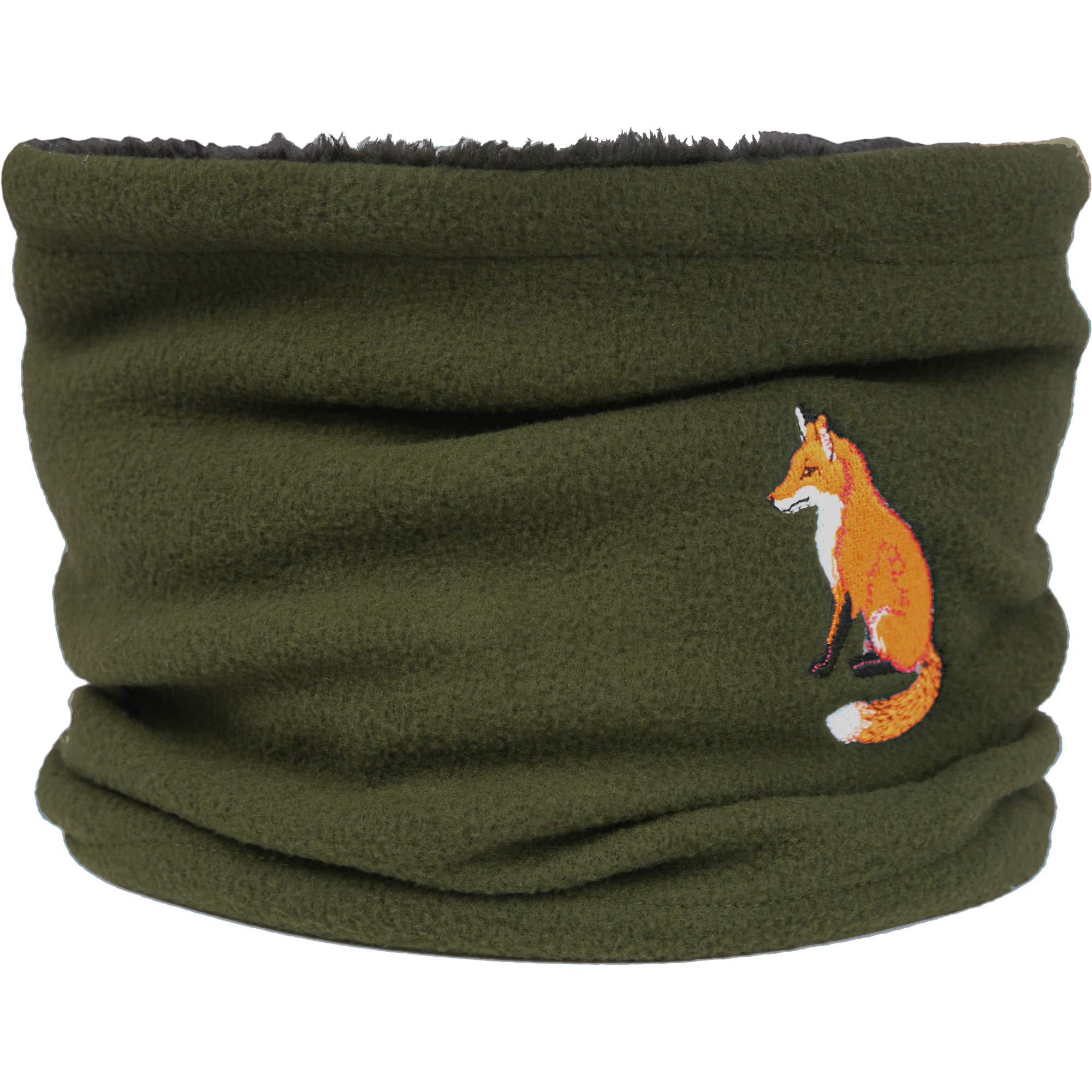 TeddyTs Women's Embroidered Fox Fleece Snood Scarf (Woodland Green)